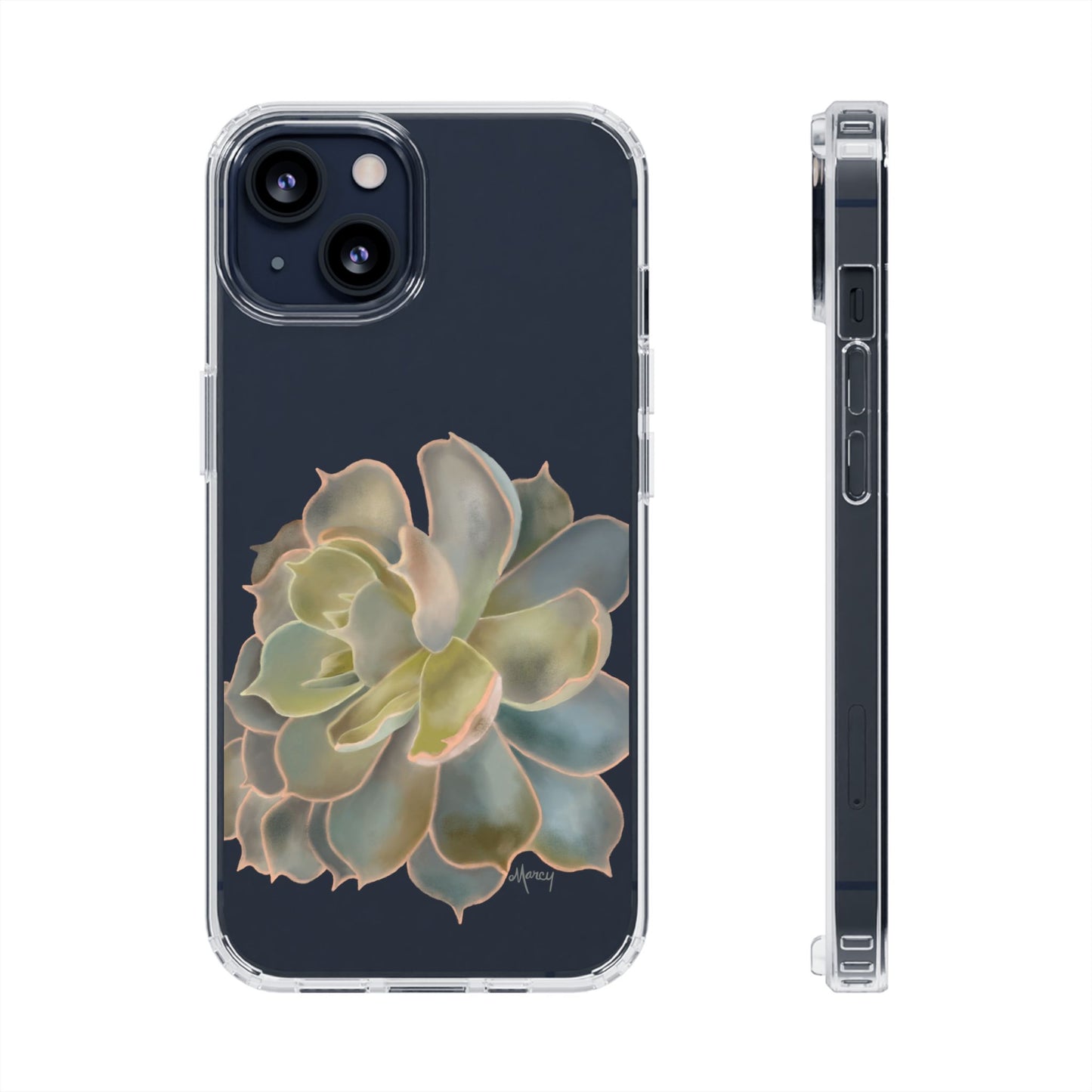 Gray and Green Succulent Clear Cases