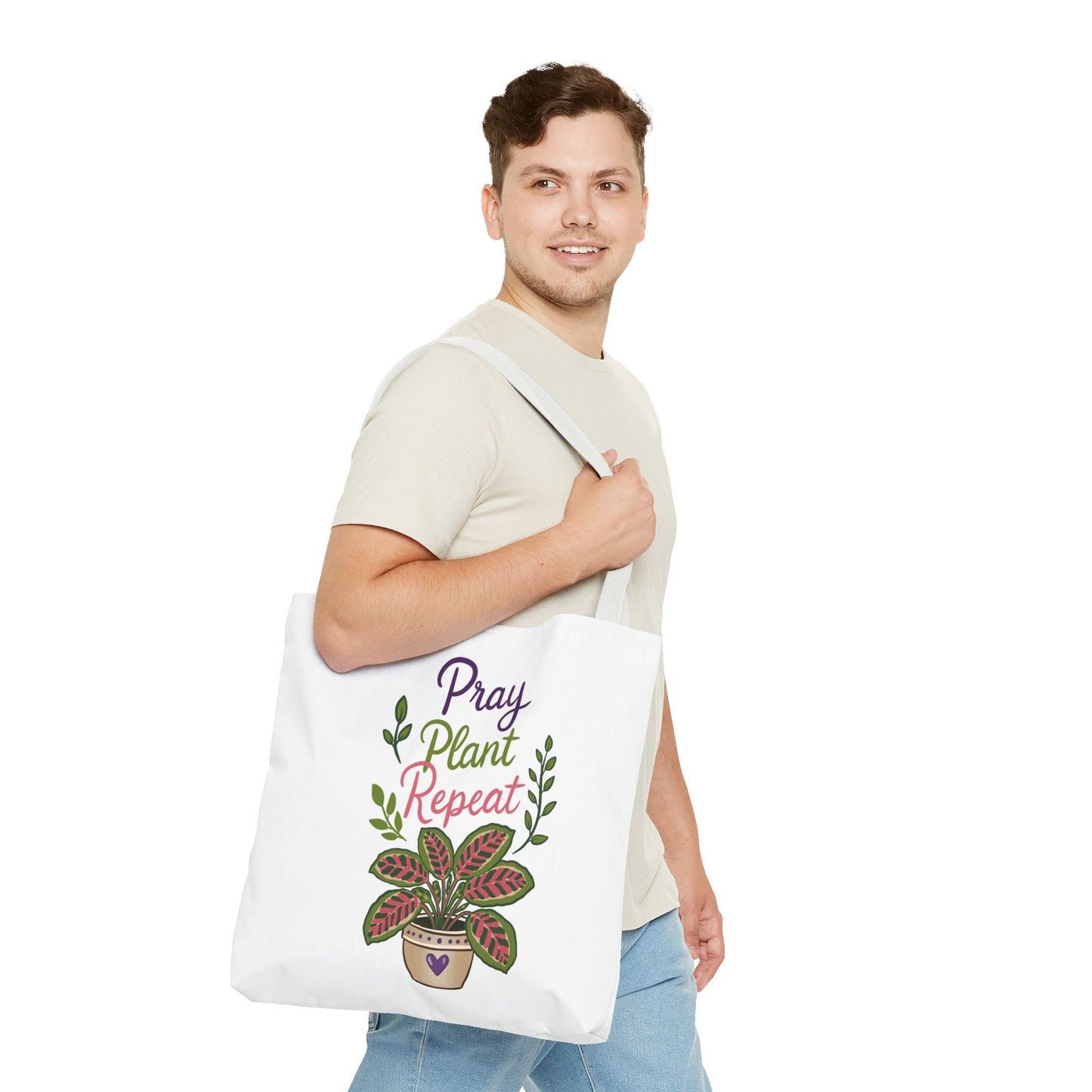 Pray Plant Repeat Tote Bag – Botanical Faith Canvas Shopper