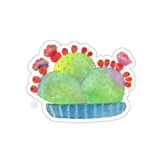 Potted Prickly Pear Cactus Die Cut Sticker
