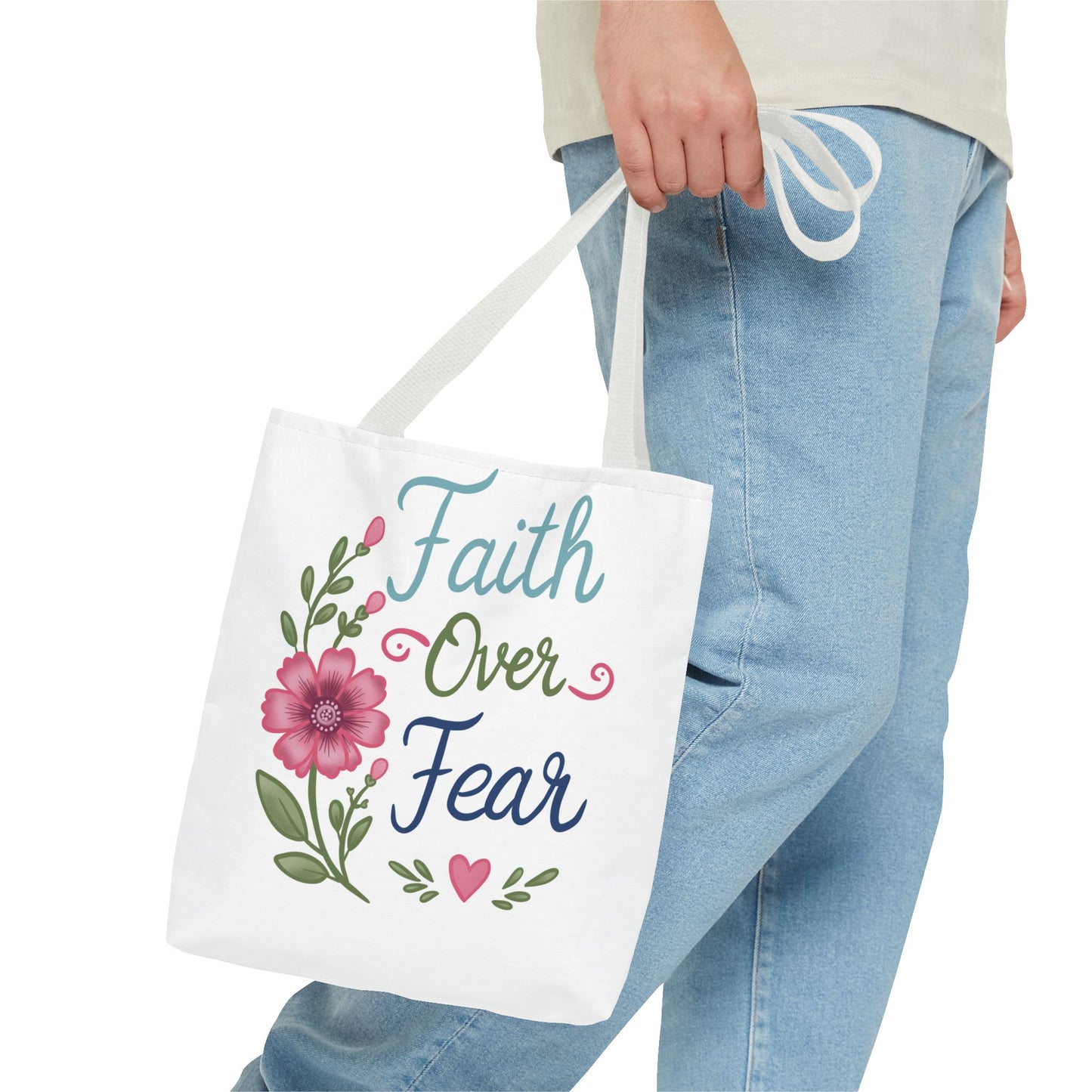Faith Over Fear Floral Tote Bag — Inspirational Scripture Canvas Bag