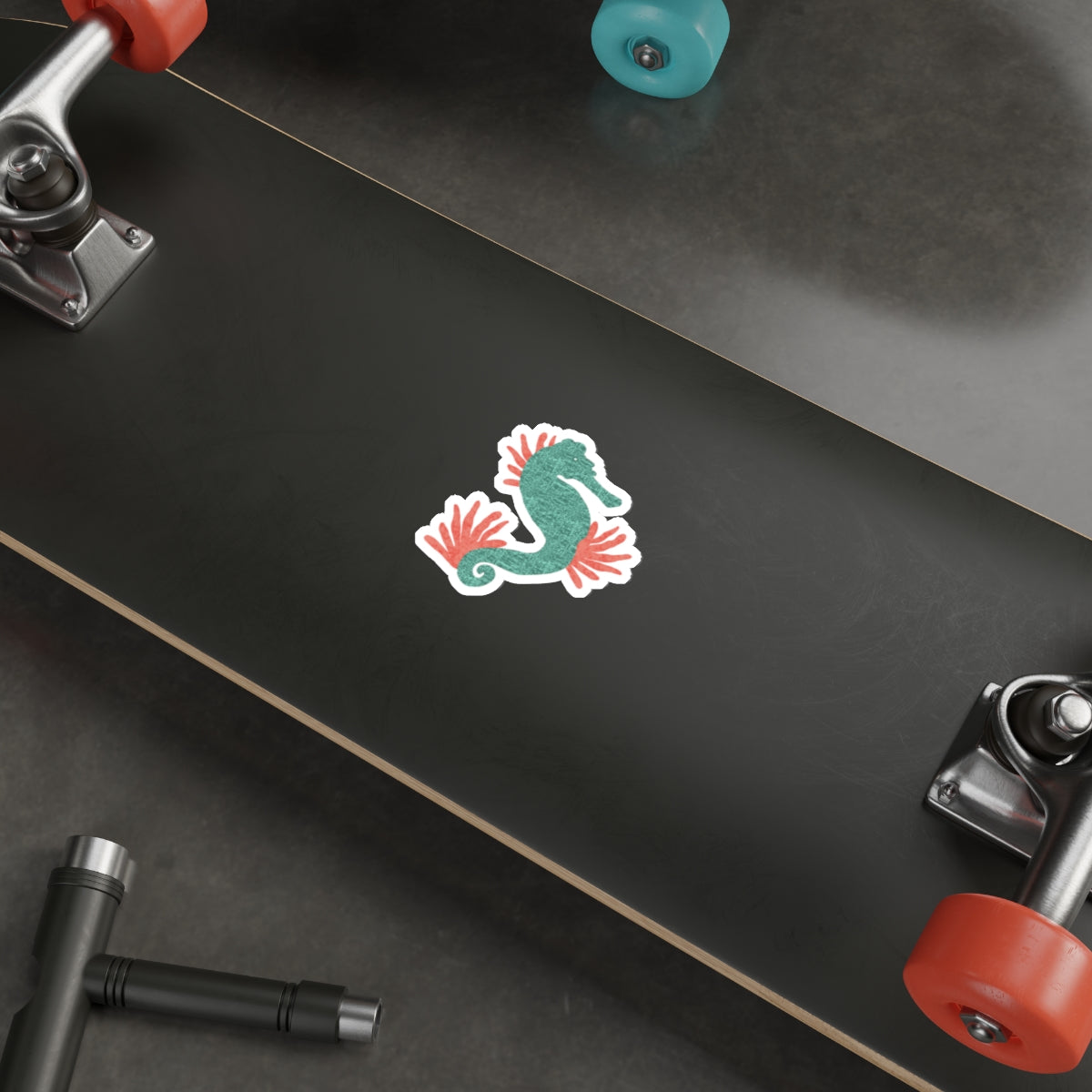 Turquoise Seahorse and Coral Die Cut Sticker