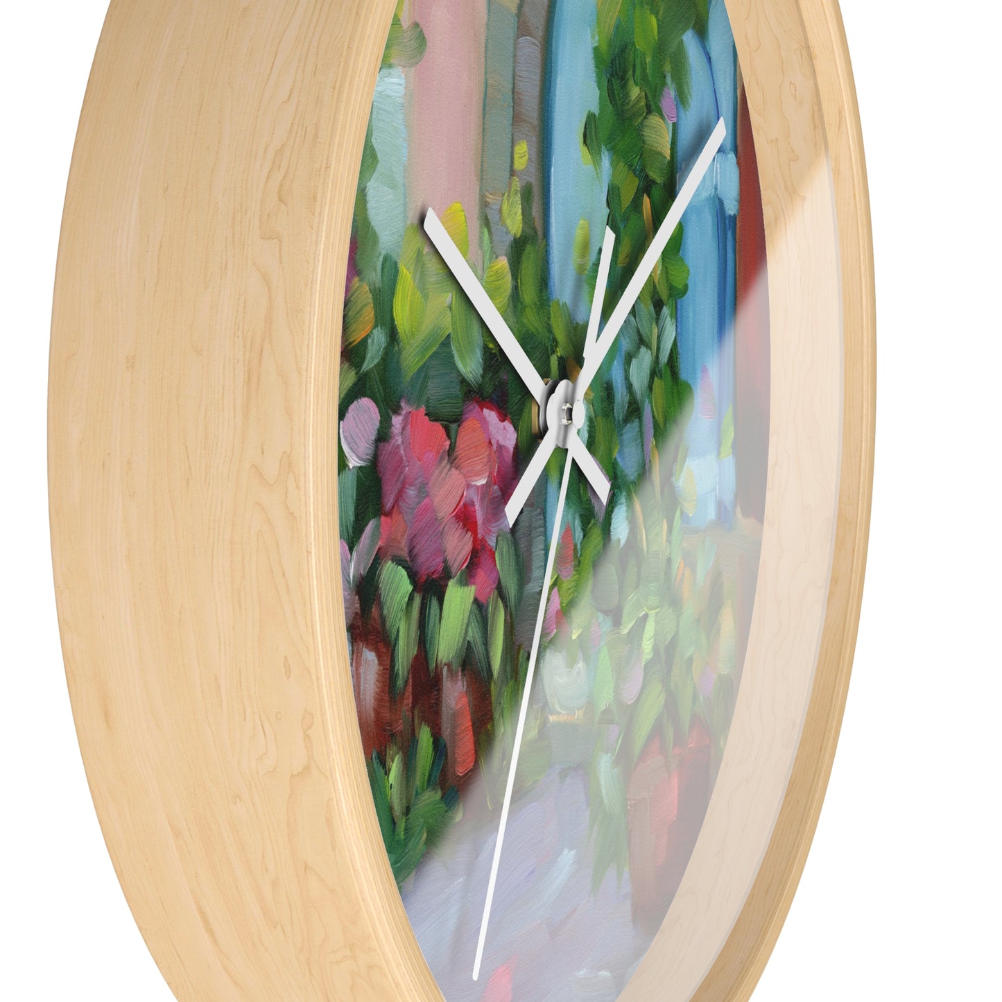 Mediterranean Garden Wall Clock — Floral Courtyard Art Timepiece