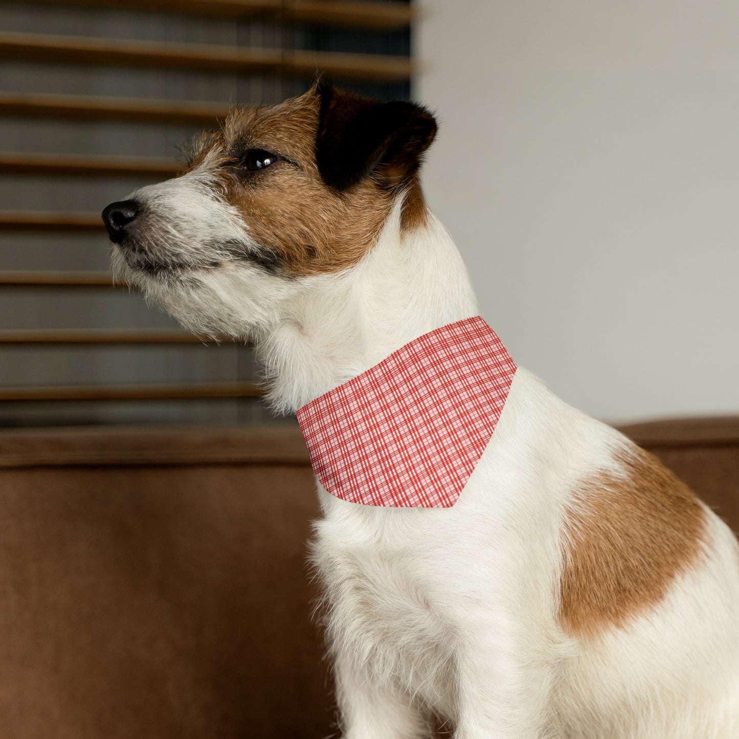 Red and White Plaid Pet Bandana Collar