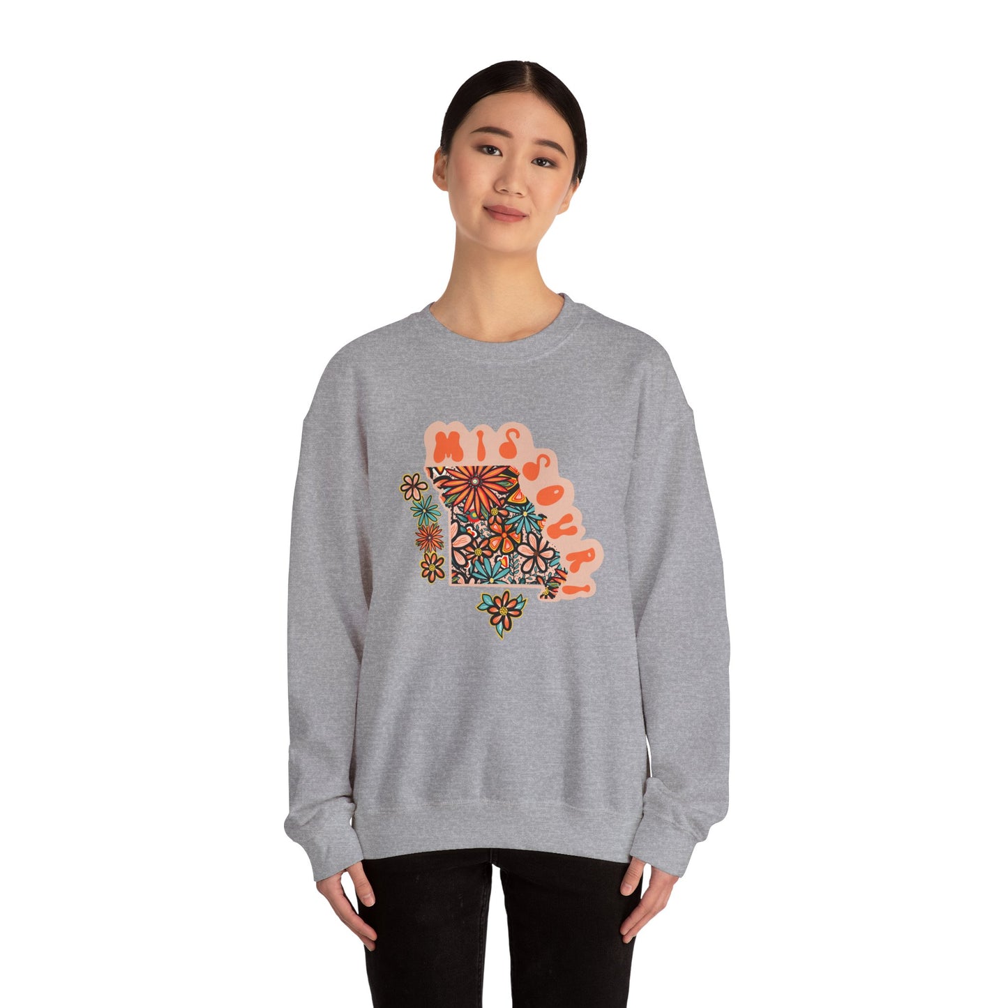 Retro 70s Flowers Missouri State Design — Heavy Blend™ Crewneck Sweatshirt