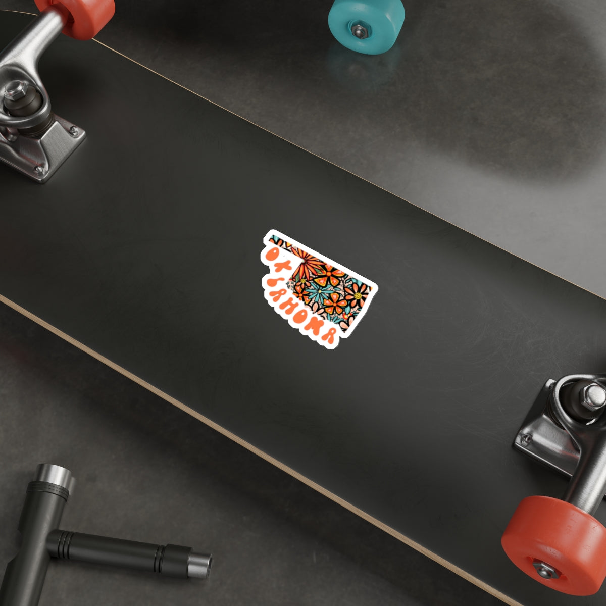 Oklahoma State Sticker | Vinyl Artist Designed Illustration Featuring Oklahoma State Filled With Retro Flowers with Retro Hand-Lettering Die-Cut Stickers