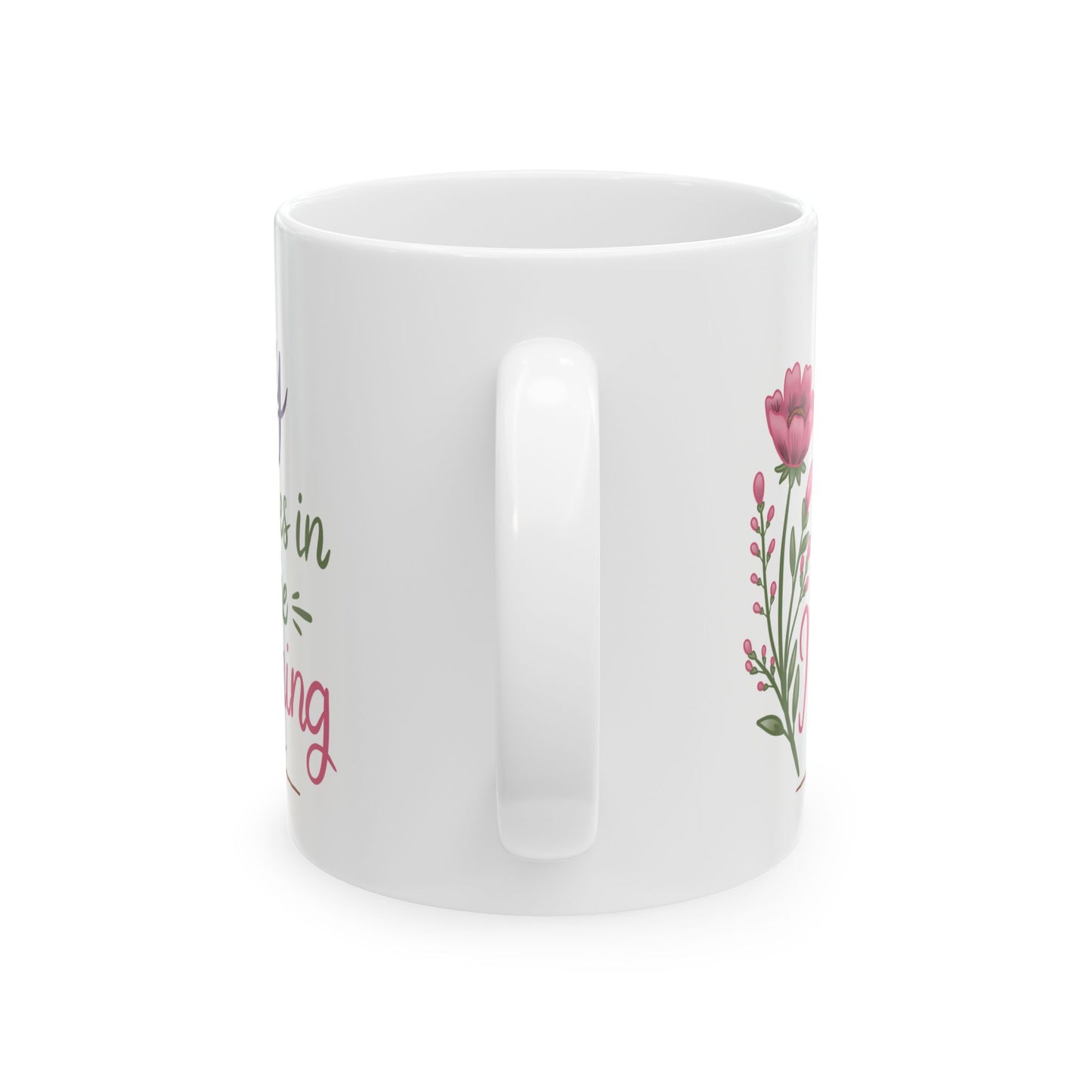 Joy Comes in the Morning Ceramic Mug — Botanical Coffee Tea Cup (11oz & 15oz)