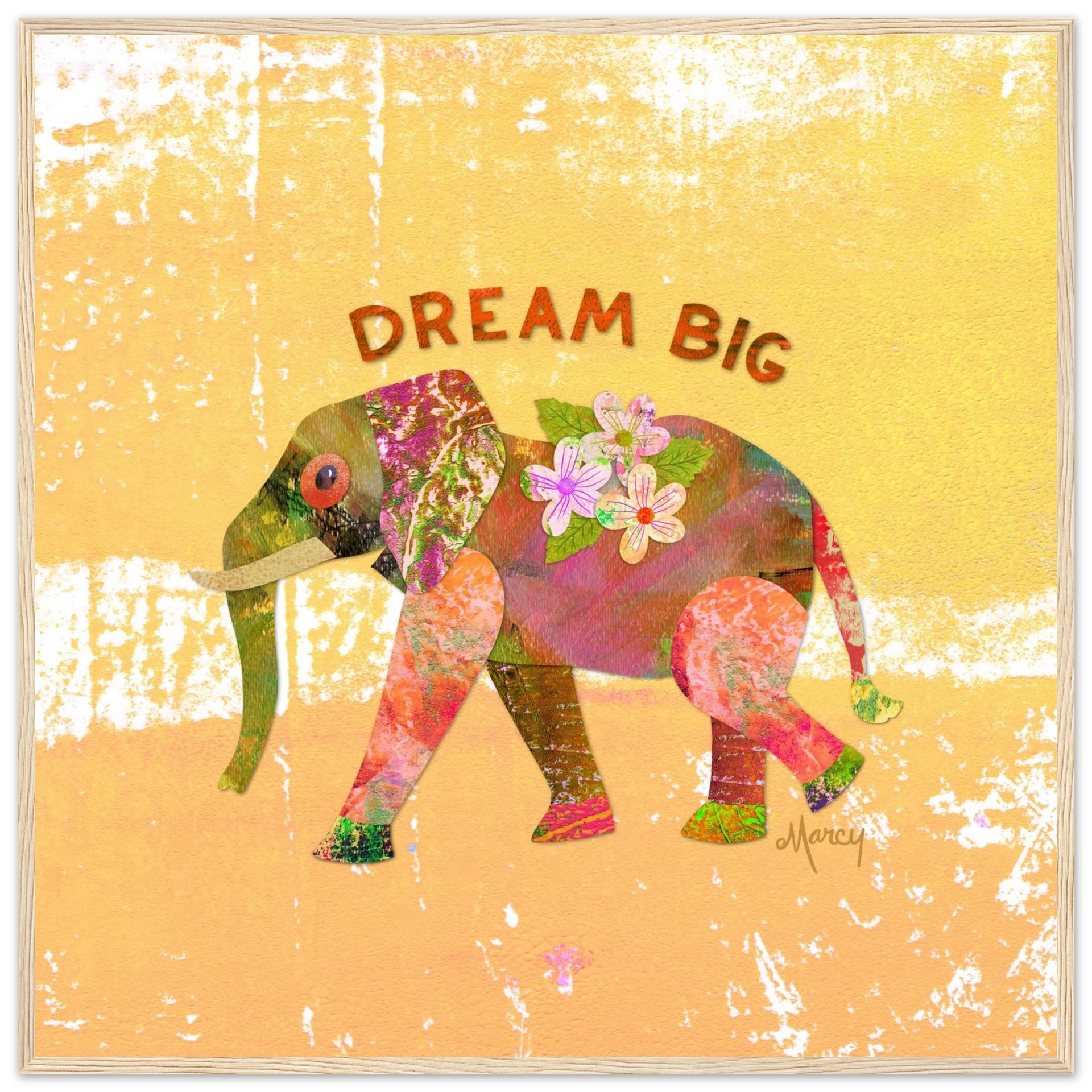 Dream Big Elephant Collage — Premium Matte Paper Wooden Framed