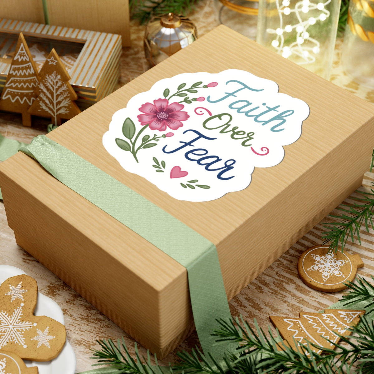 Faith Over Fear Floral Sticker — Inspirational Kiss-Cut Decal for Laptops, Water Bottles & Journals