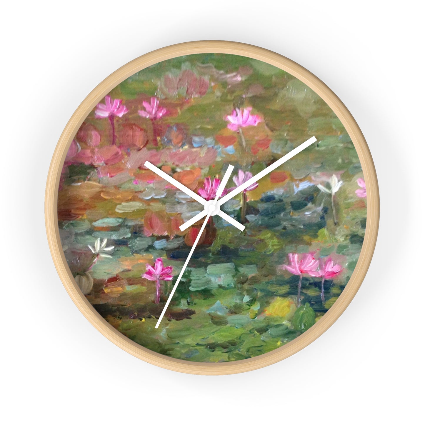 Water Lily Art Wall Clock — Impressionist Floral Timepiece
