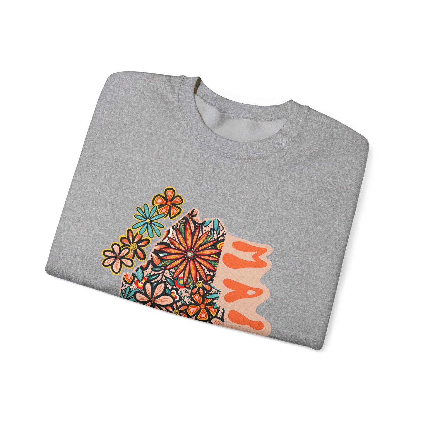 Retro 70s Flowers Maine State Design — Heavy Blend™ Crewneck Sweatshirt