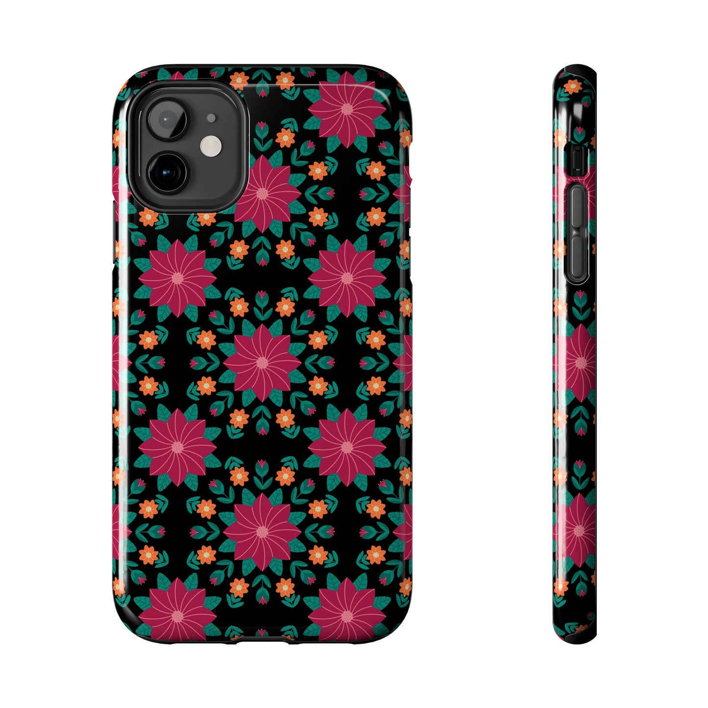 Poinsettias (pink and teal) Tough Phone Cases