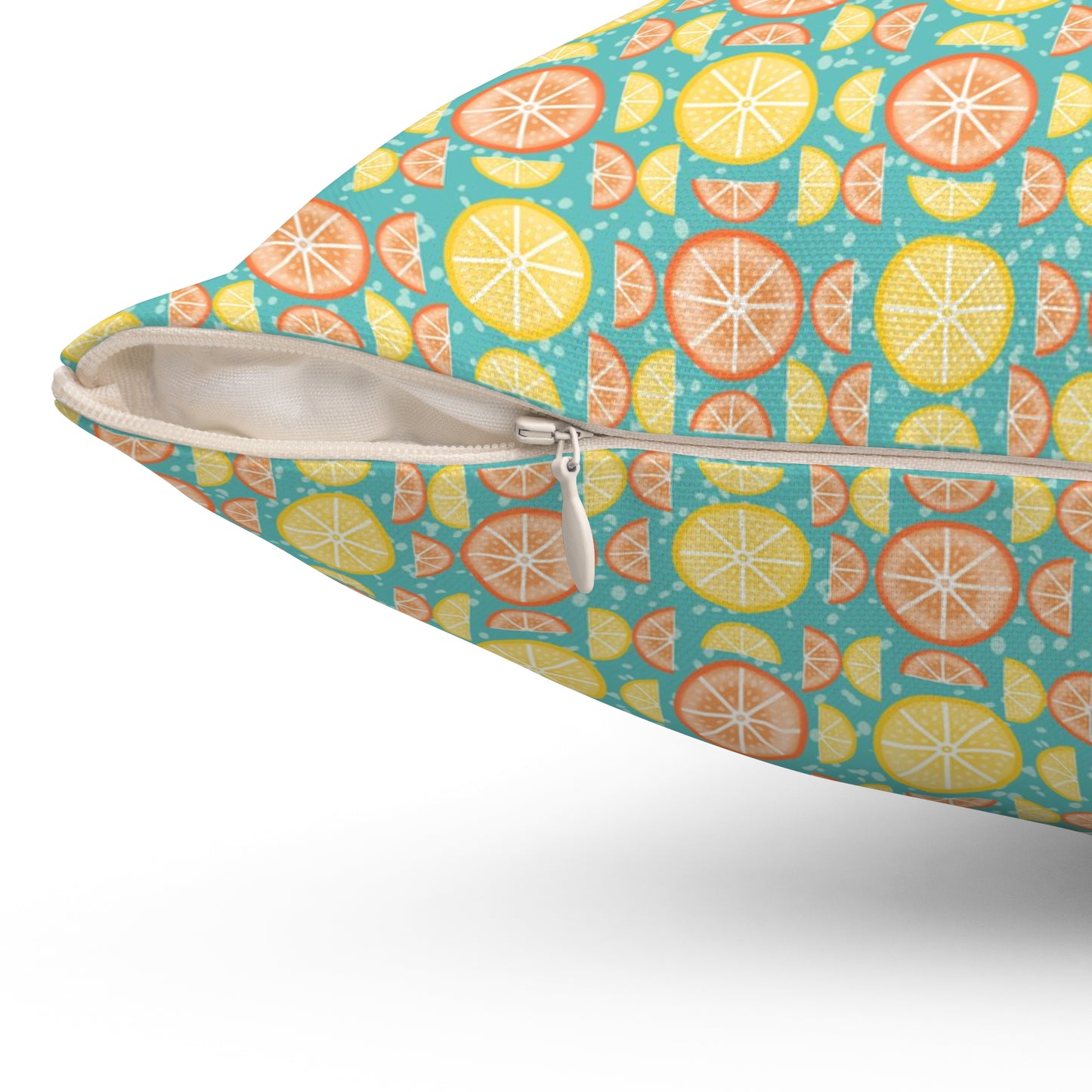 Citrus Slices Geometric Turquoise Pillow