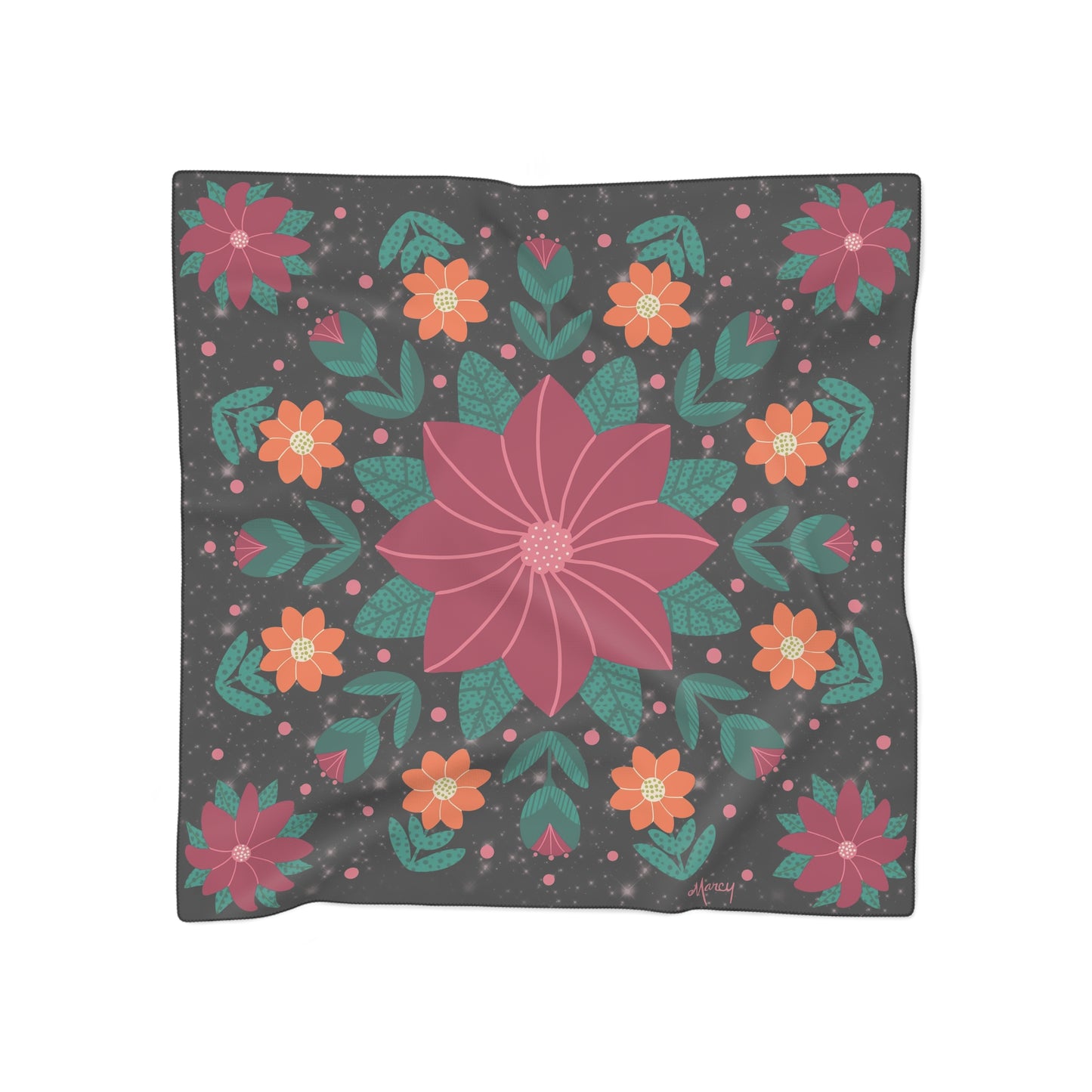 Pink and Orange Floral Square Scarf