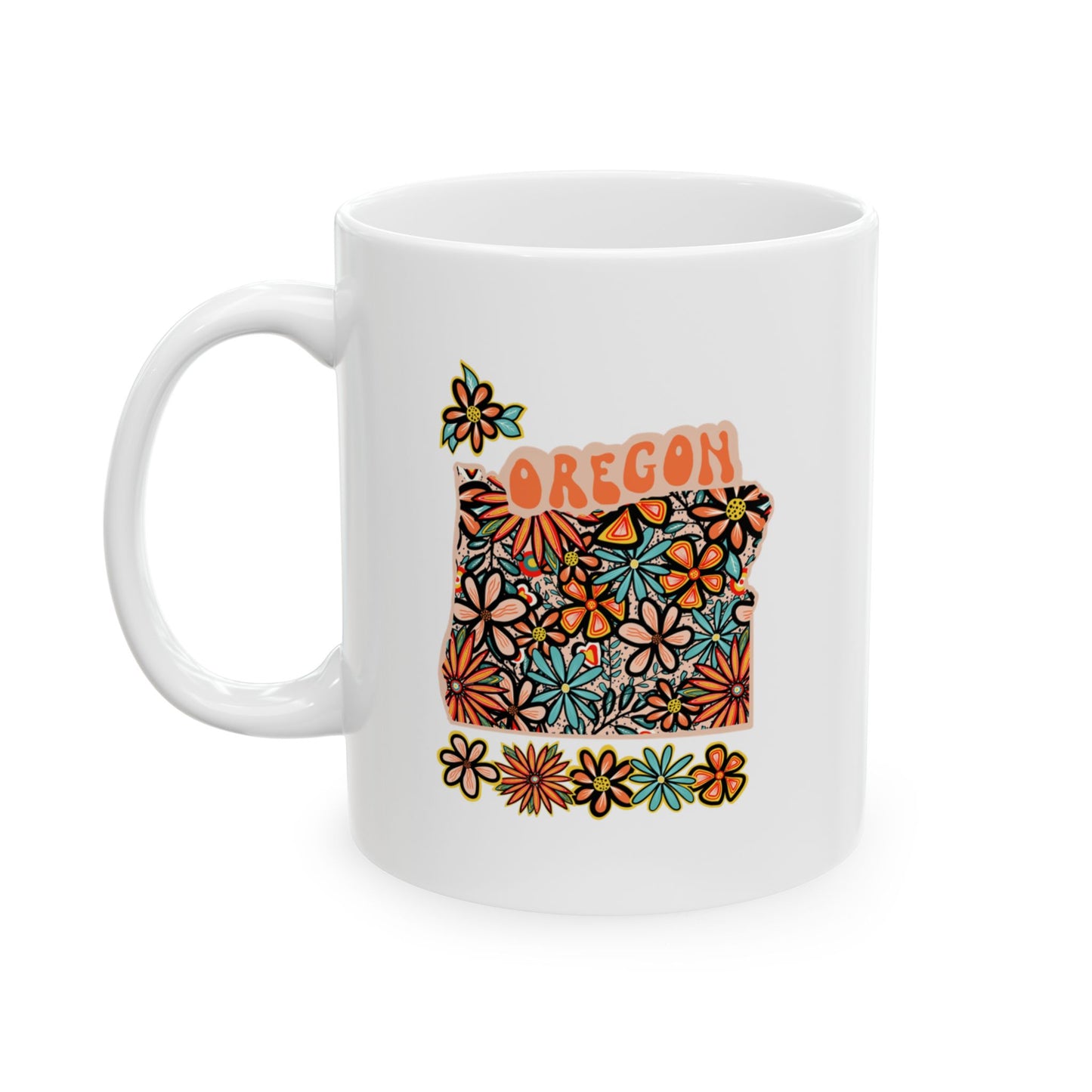 Retro 70s Flowers Oregon Ceramic Mug 11 oz and 15 oz