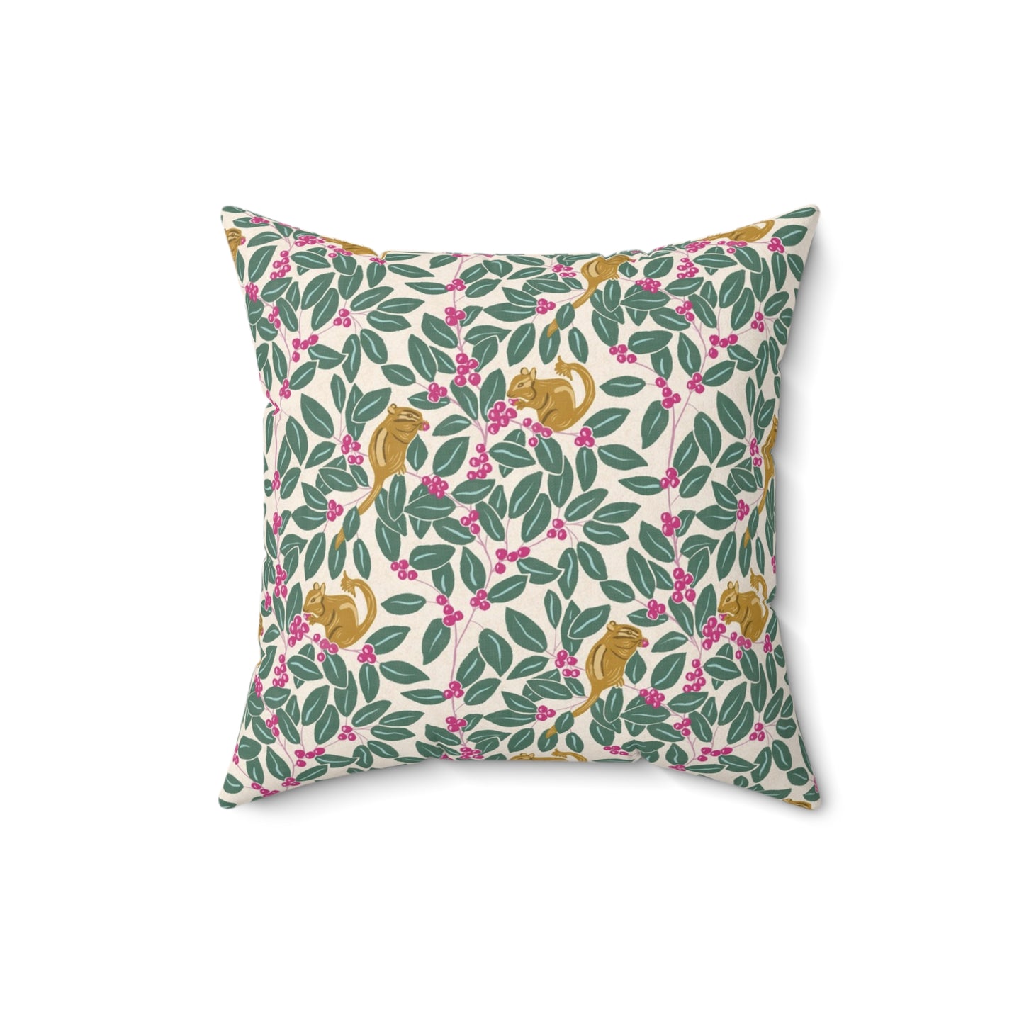 Wintergreen and Chipmunks Spun Polyester Square Pillow