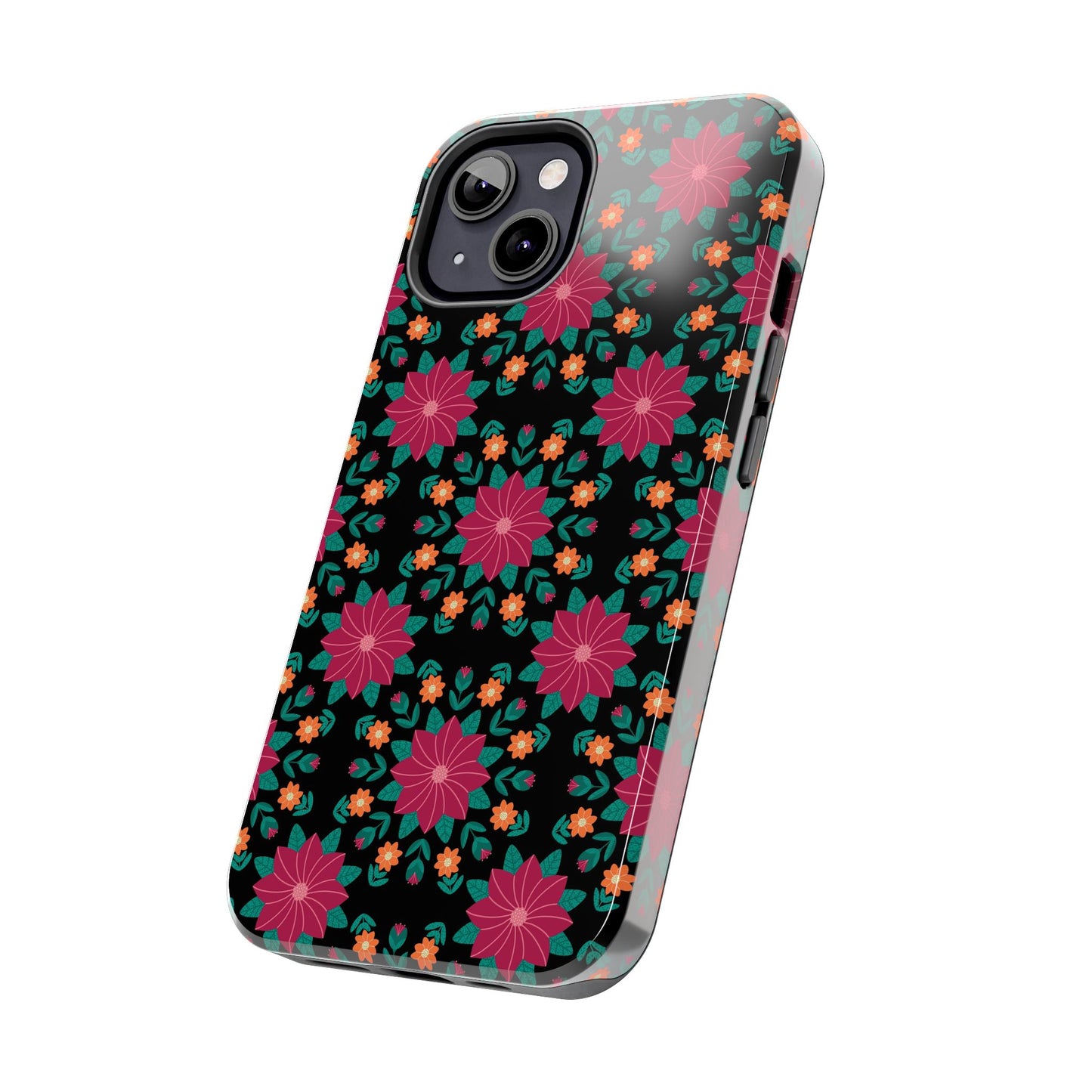 Poinsettias (pink and teal) Tough Phone Cases