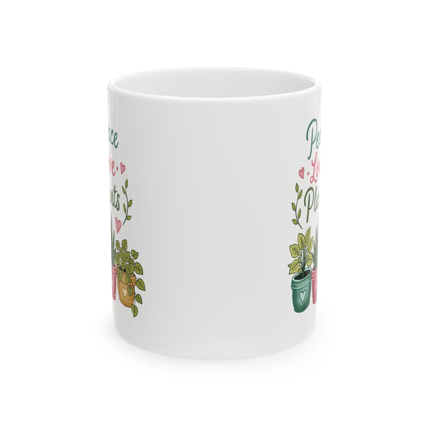Inspirational Floral Ceramic Mug — "Peace Love Plants" Coffee Cup (11oz & 15oz)