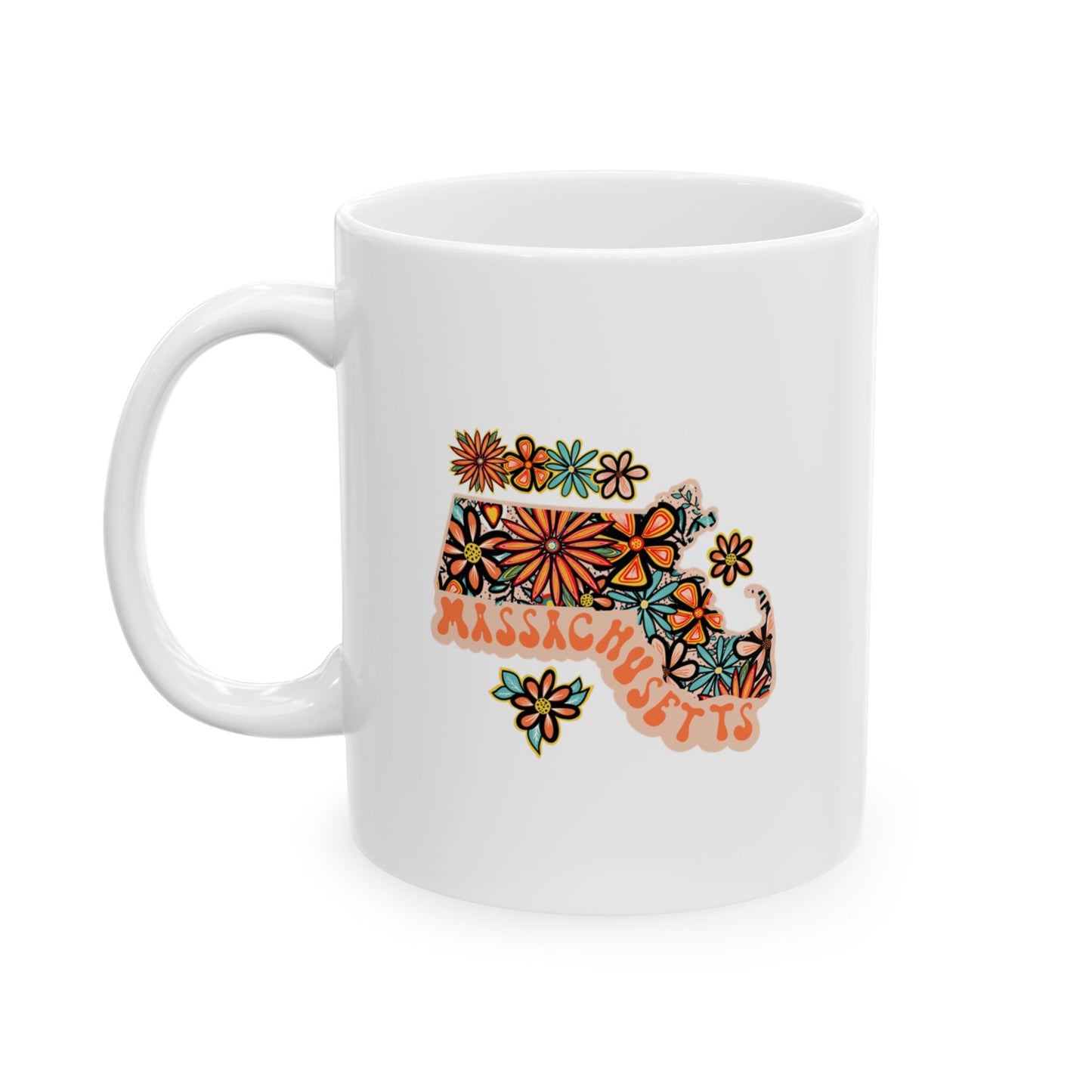 Retro 70s Flowers Massachusetts Ceramic Mug 11 oz and 15 oz