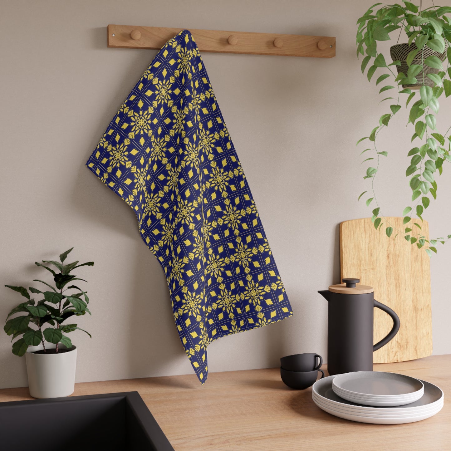 Blue and Gold Acanthus Tiled Kitchen Towel