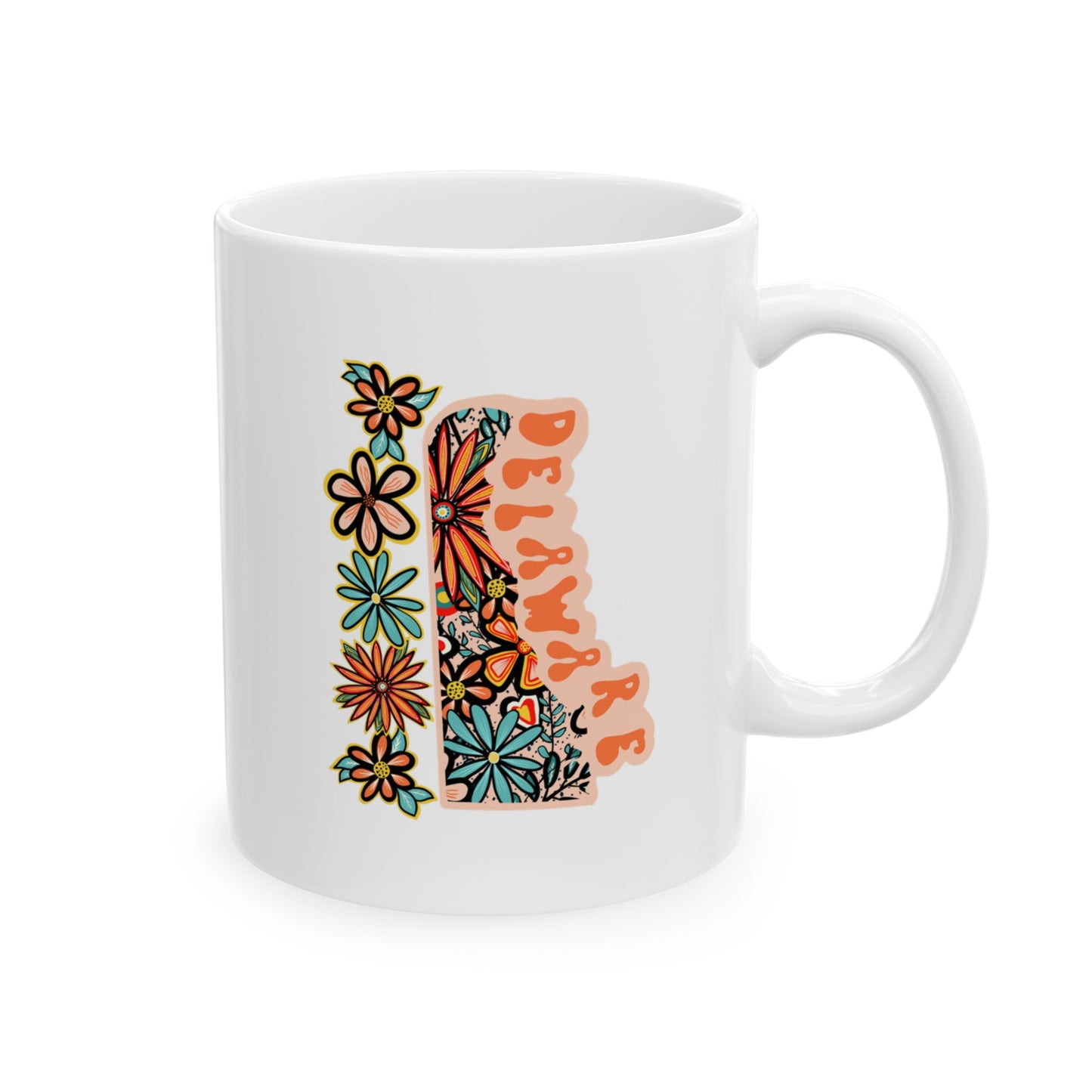 Retro 70s Flowers Delaware Ceramic Mug 11 oz and 15 oz