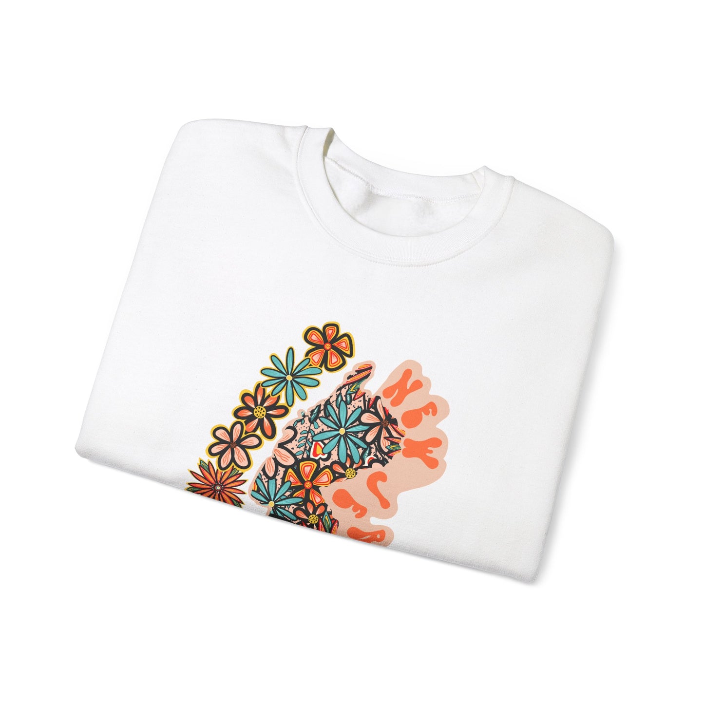 Retro 70s Flowers New Jersey State Design — Heavy Blend™ Crewneck Sweatshirt