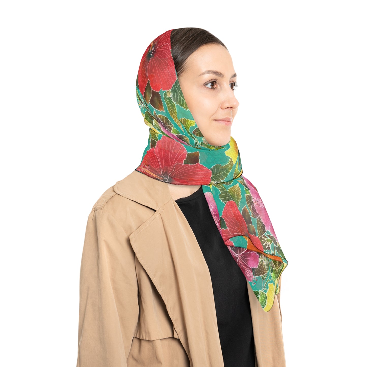 Hibiscus Garden Flowers Square Poly Scarf