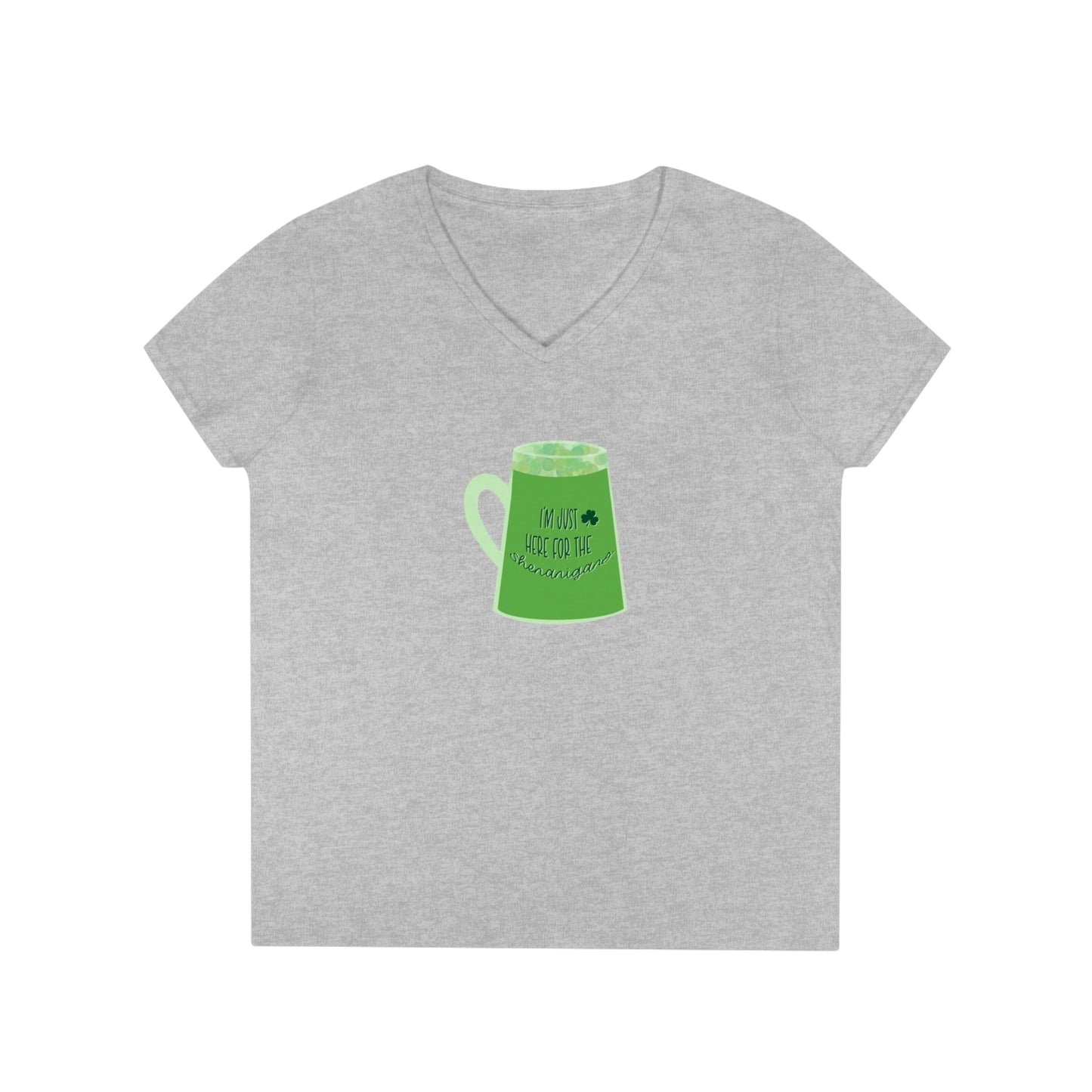 Green Beer, I’m Just Here for the Shenanigans Ladies' Cotton V-Neck T-Shirt