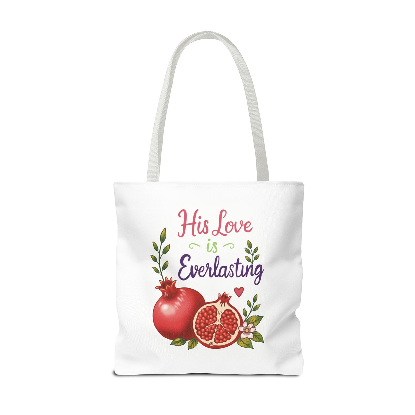 His Love Is Everlasting Pomegranate Tote Bag — Christian Floral Grocery Tote