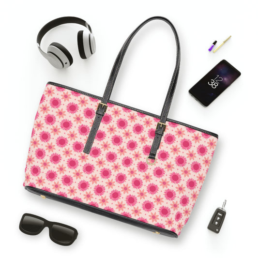 Retro Pink Sunflowers on PU Leather Shoulder Bag