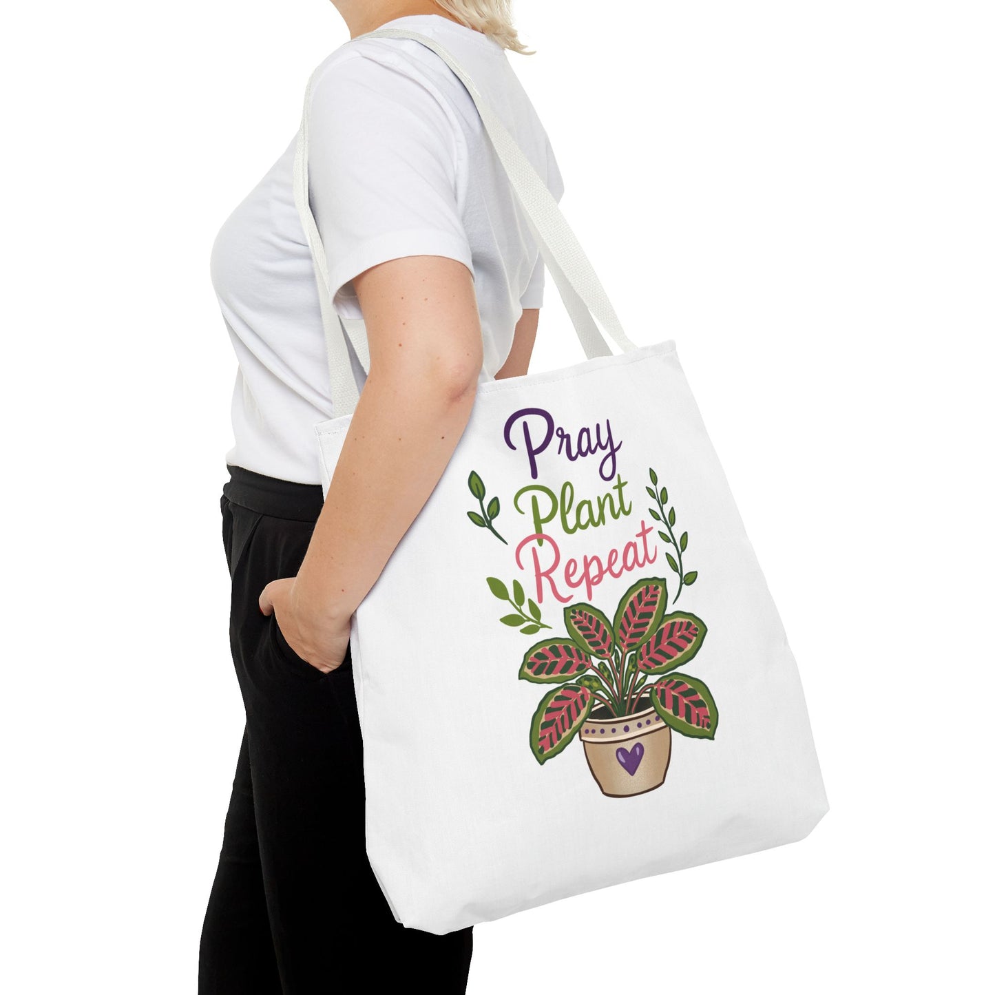 Pray Plant Repeat Tote Bag – Botanical Faith Canvas Shopper