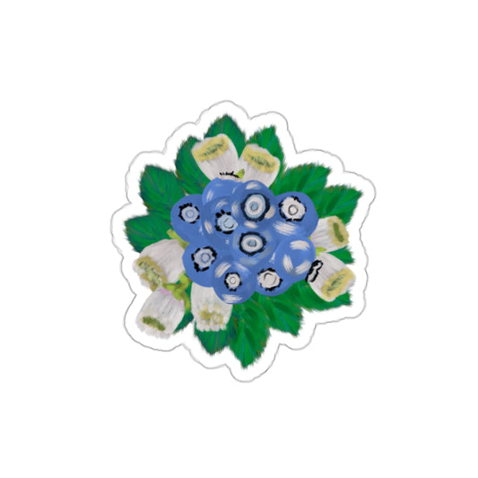 Blueberry Patch - Blueberries with Leaves and Flowers Die Cut Sticker