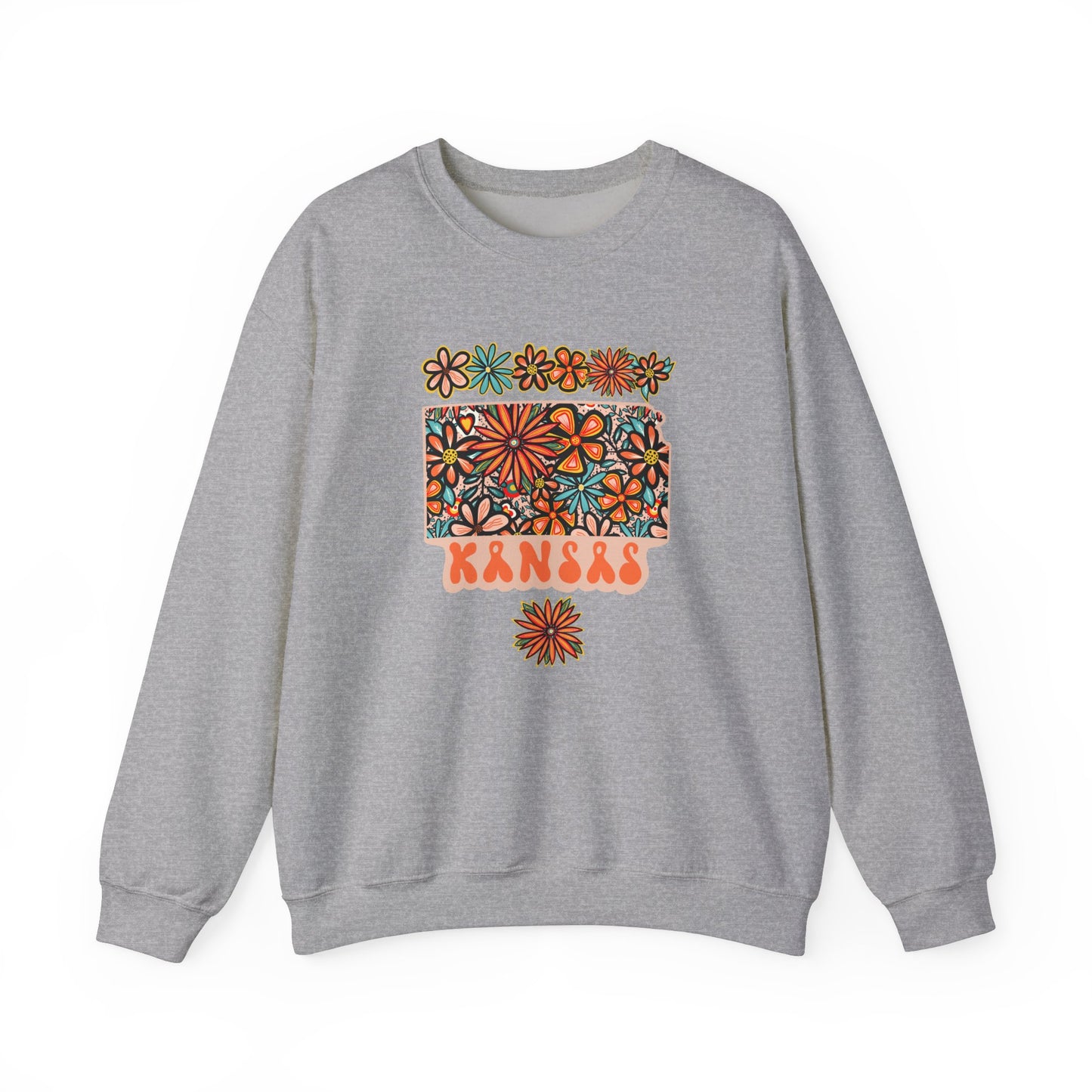 Retro 70s Flower's Kansas State Design — Heavy Blend™ Crewneck Sweatshirt