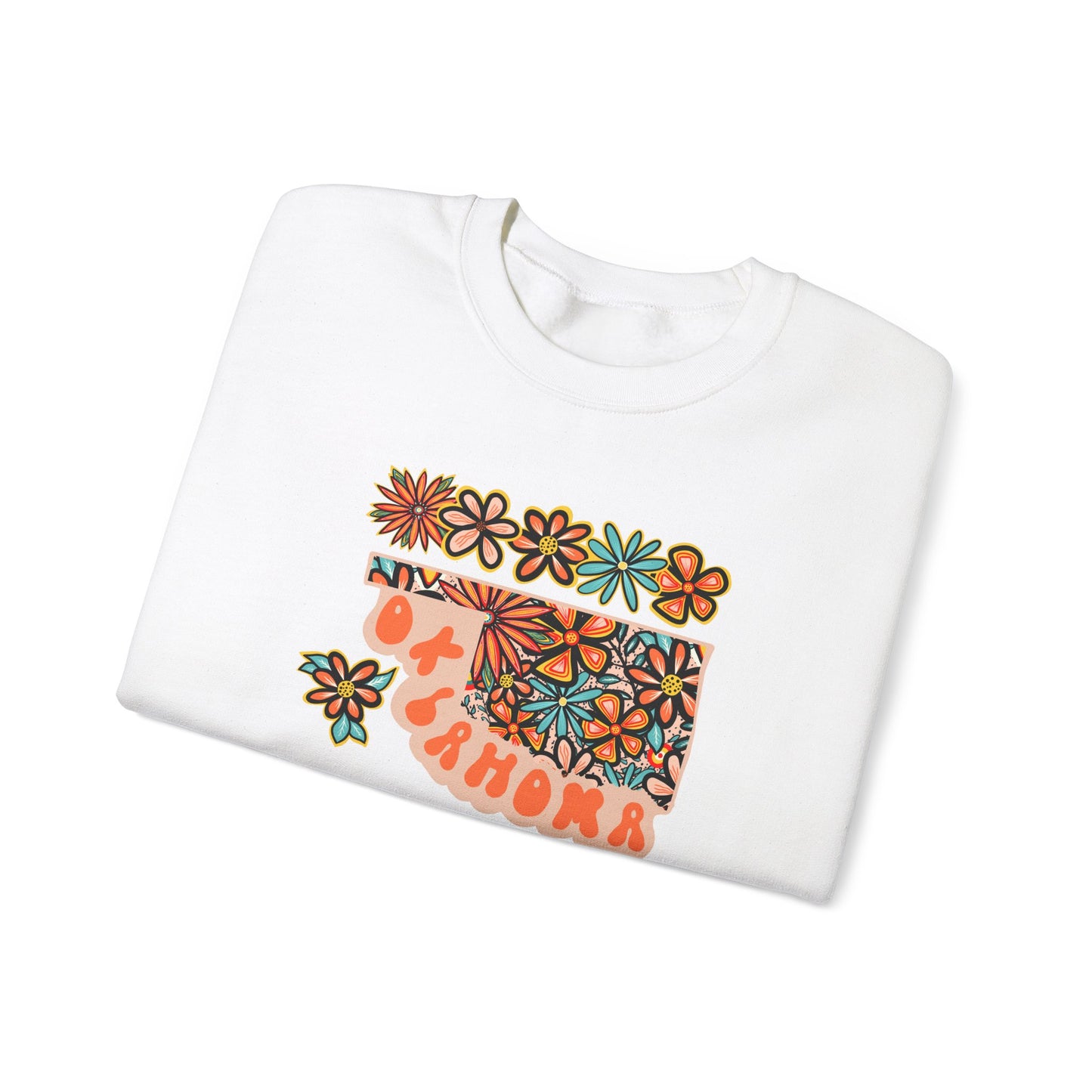 Retro 70s Flowers Oklahoma State Design — Heavy Blend™ Crewneck Sweatshirt