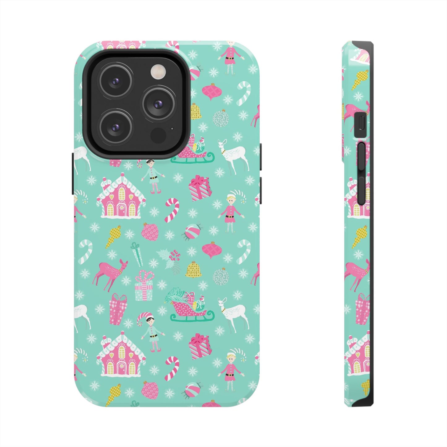 Pastel Christmas on Turquoise Tough Phone Cases