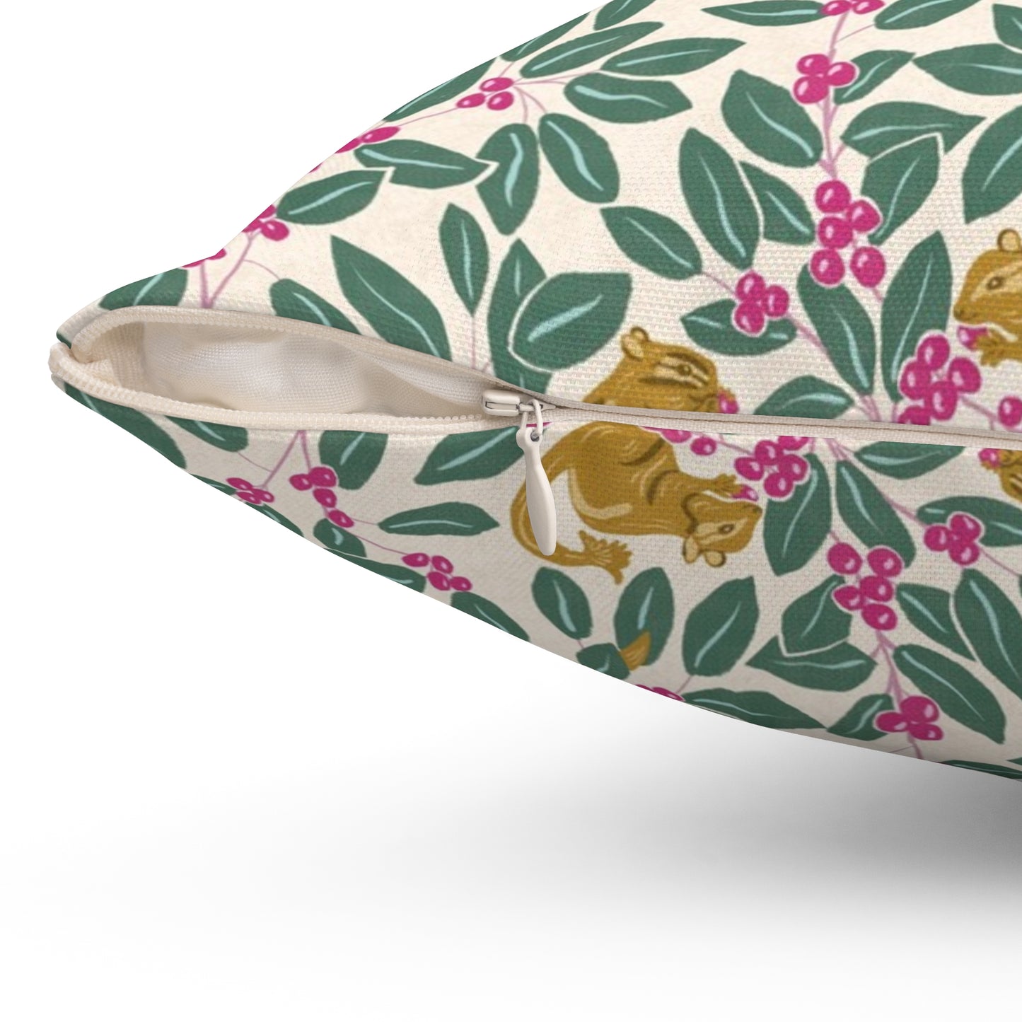 Wintergreen and Chipmunks Spun Polyester Square Pillow