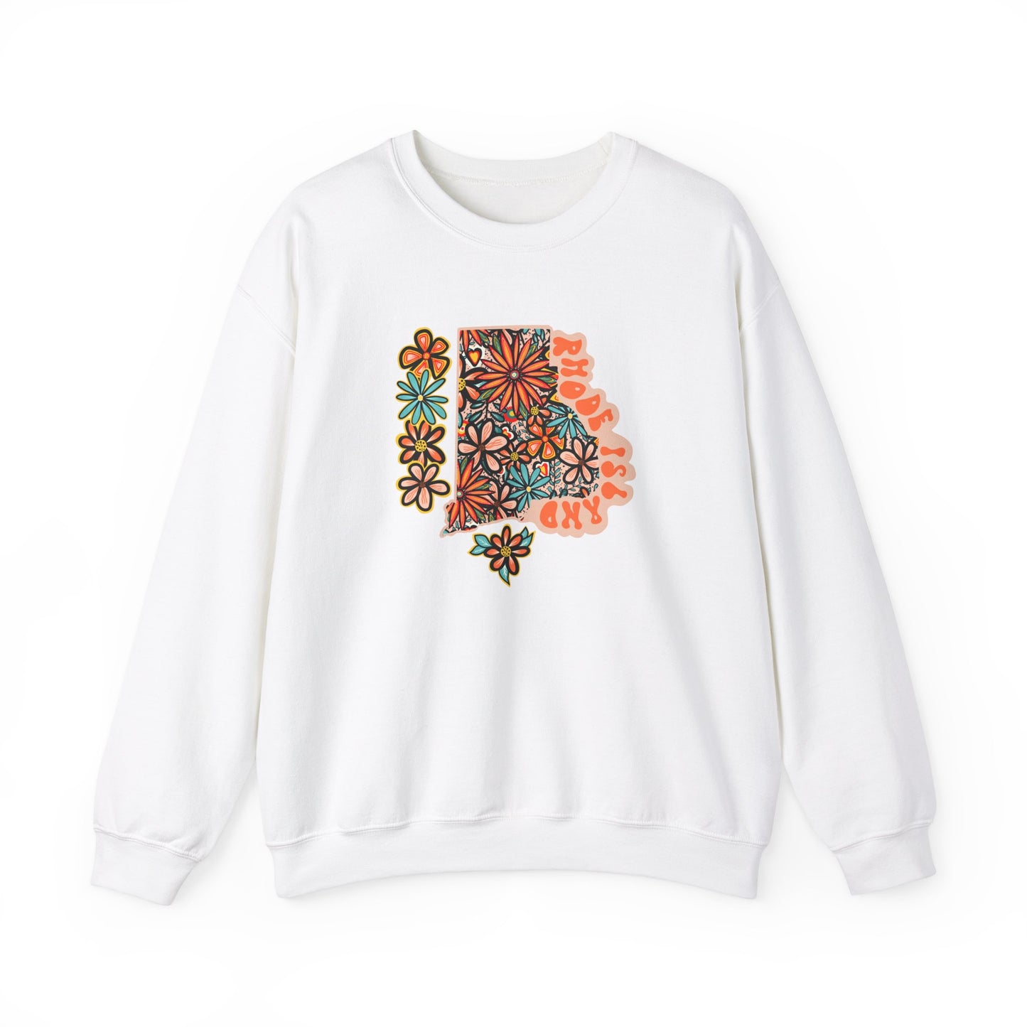 Retro 70s Flowers Rhode Island State Design — Heavy Blend™ Crewneck Sweatshirt