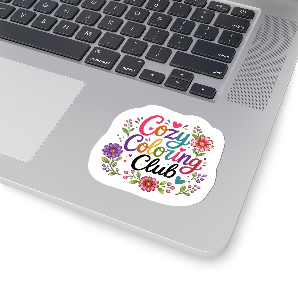 Cozy Coloring Club Floral Sticker — Cute Kiss-Cut Laptop Decal