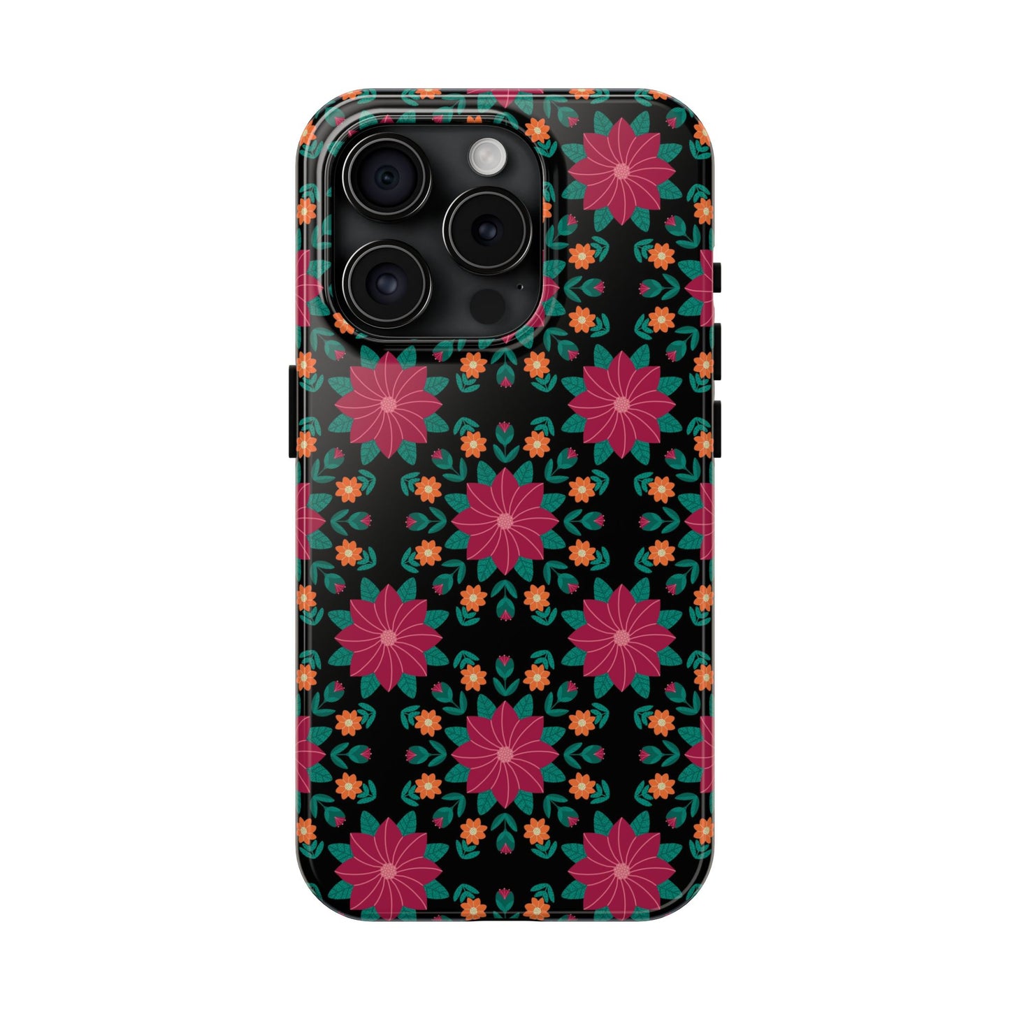 Poinsettias (pink and teal) Tough Phone Cases