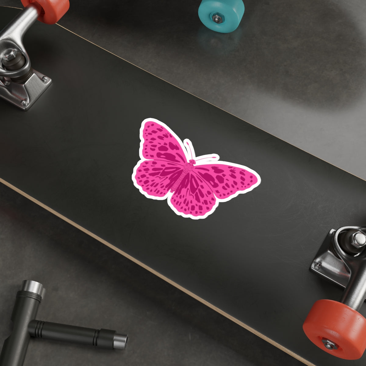 Block Print Style Butterfly in Pink Die Cut Sticker