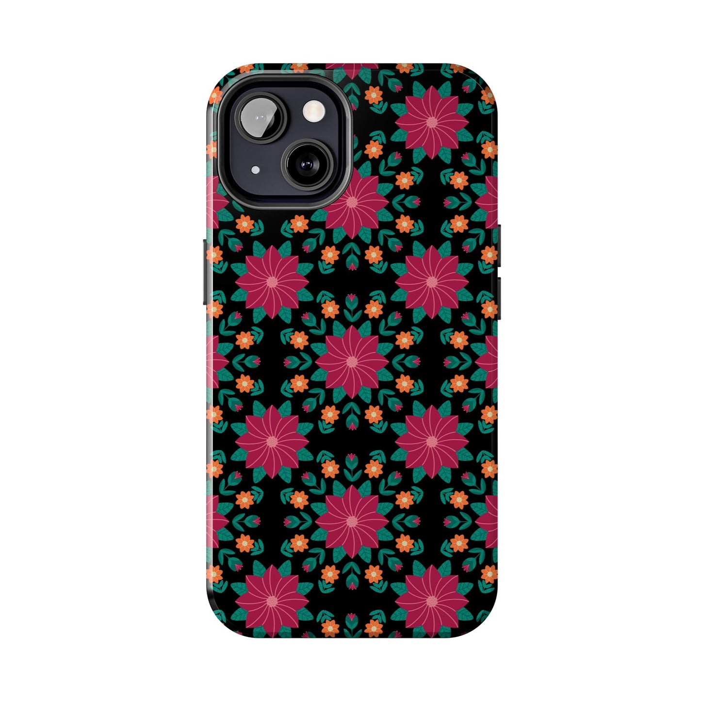 Poinsettias (pink and teal) Tough Phone Cases