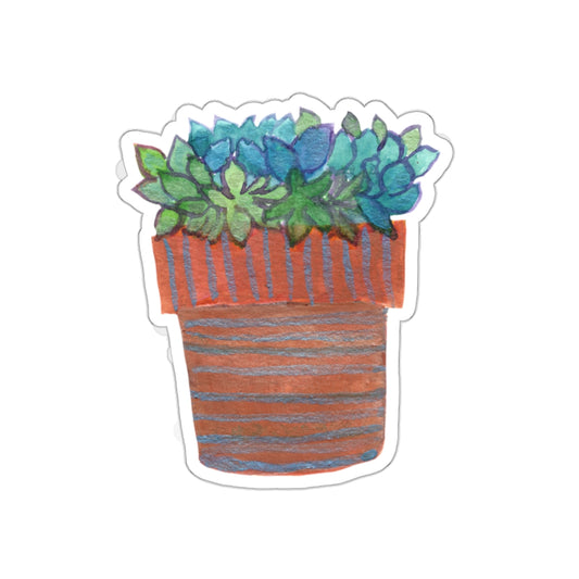 Blue and Green Echeveria Succulents in Clay Pot Cactus Die Cut Sticker