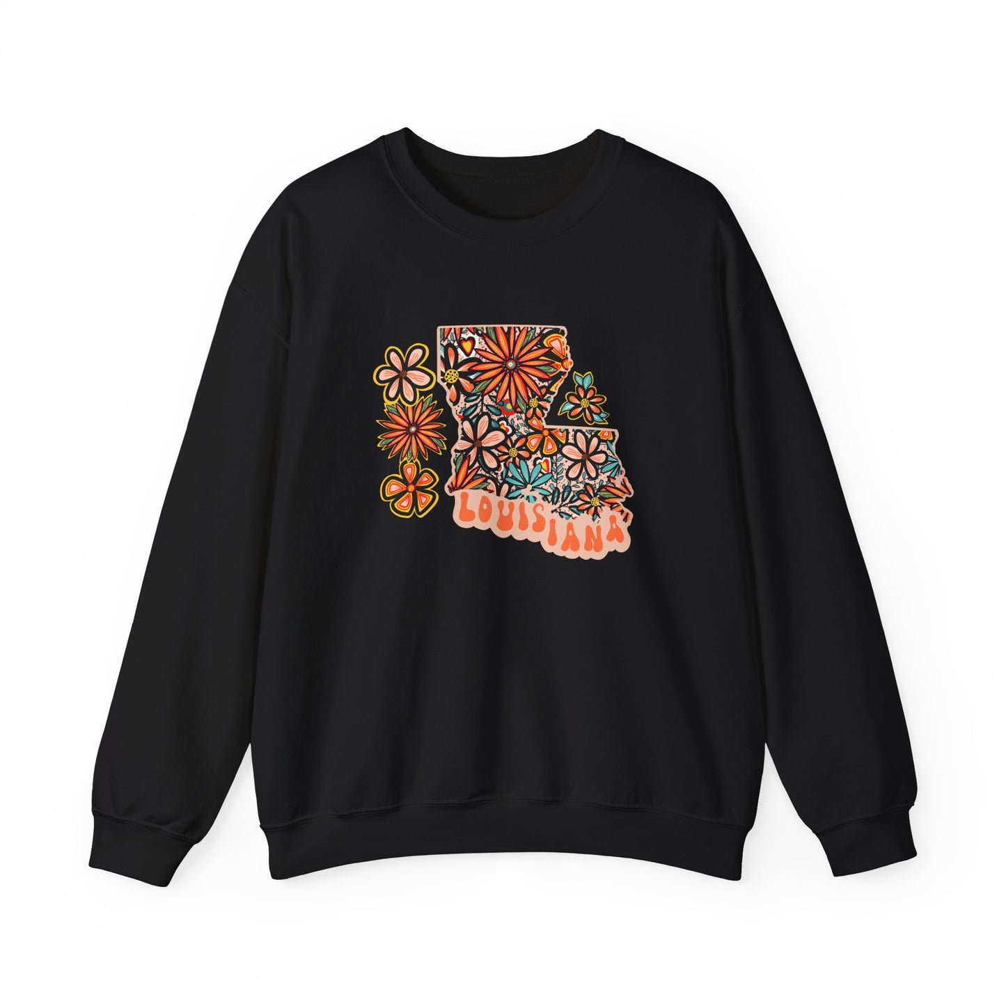 Retro 70s Flowers Louisiana State Design — Heavy Blend™ Crewneck Sweatshirt