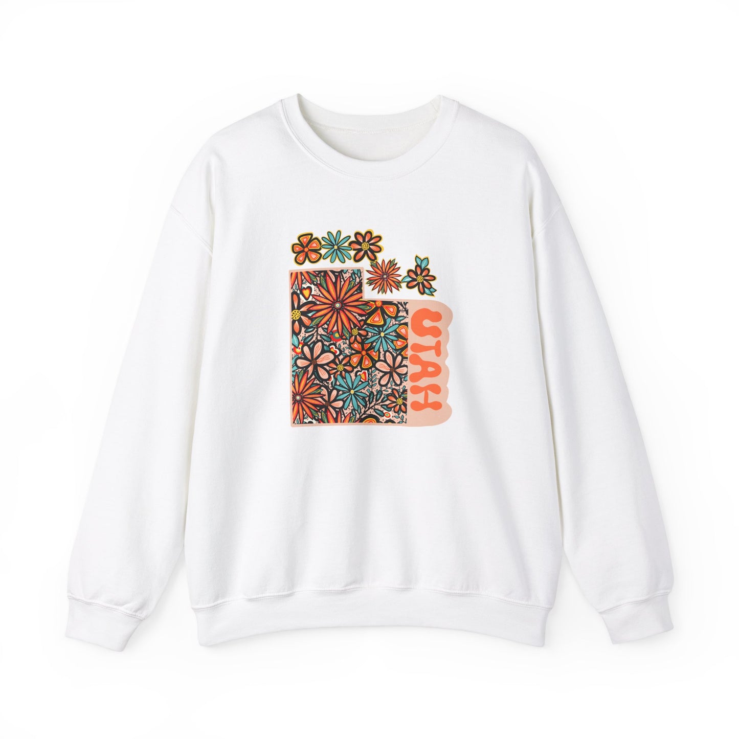 Retro 70s Flowers Utah State Design — Heavy Blend™ Crewneck Sweatshirt