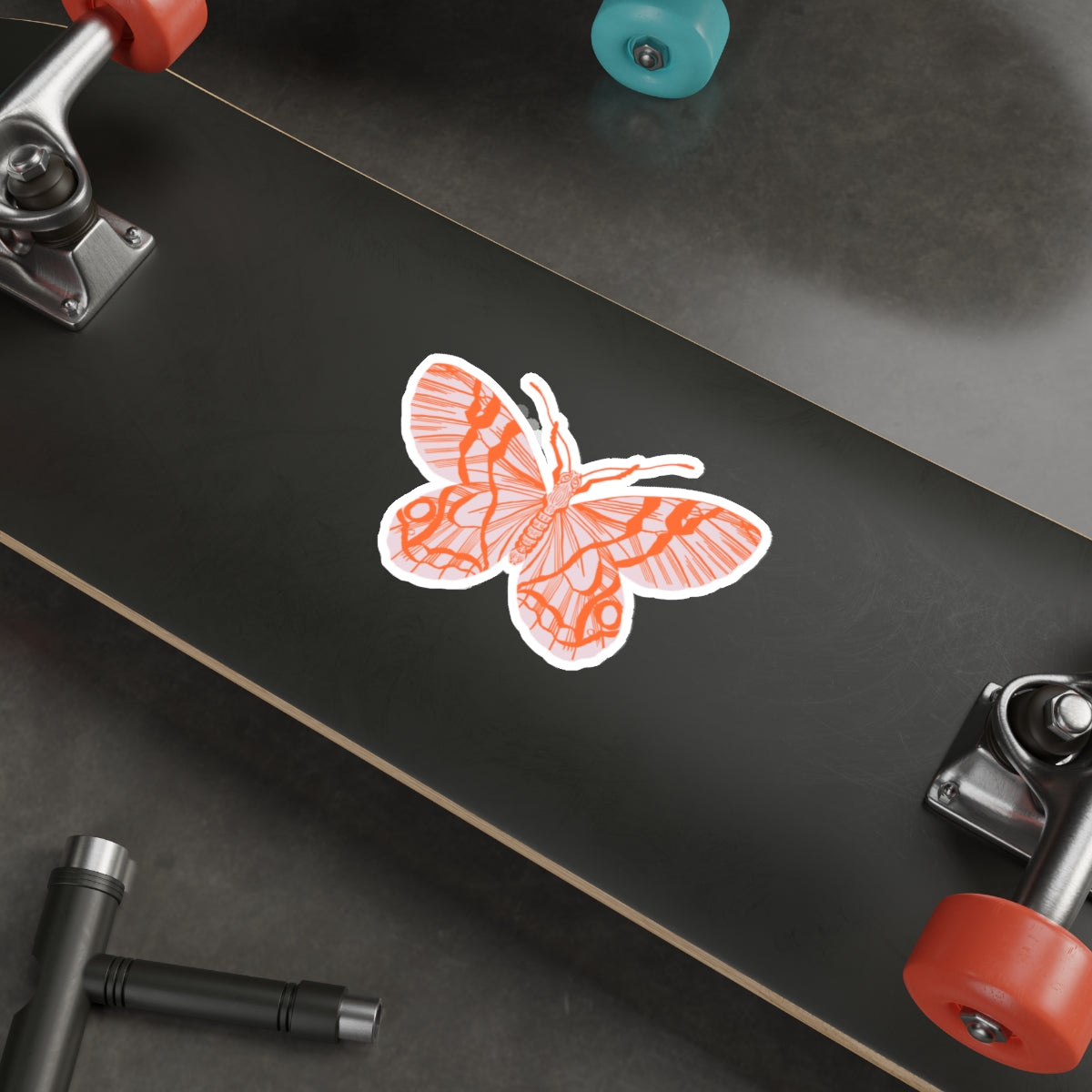Block Print Style Butterfly in Peach Die Cut Sticker