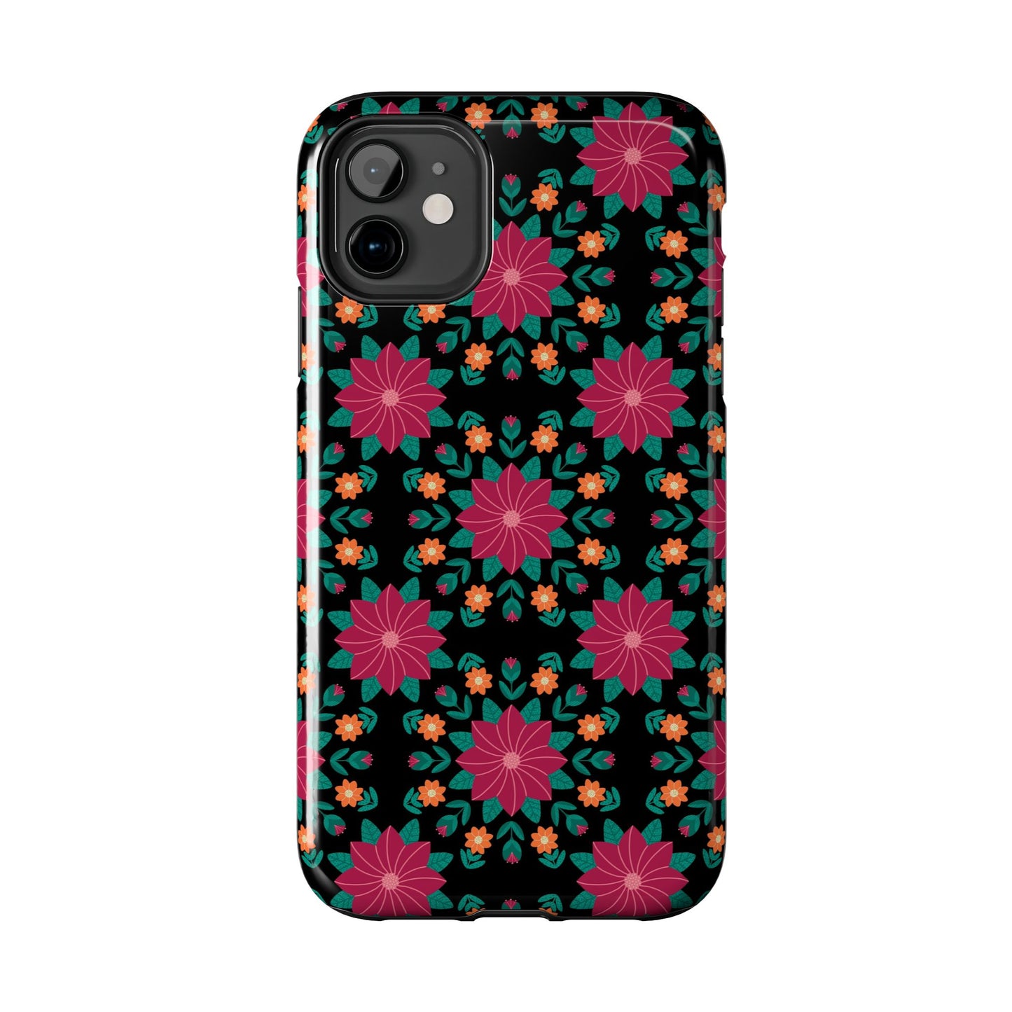 Poinsettias (pink and teal) Tough Phone Cases