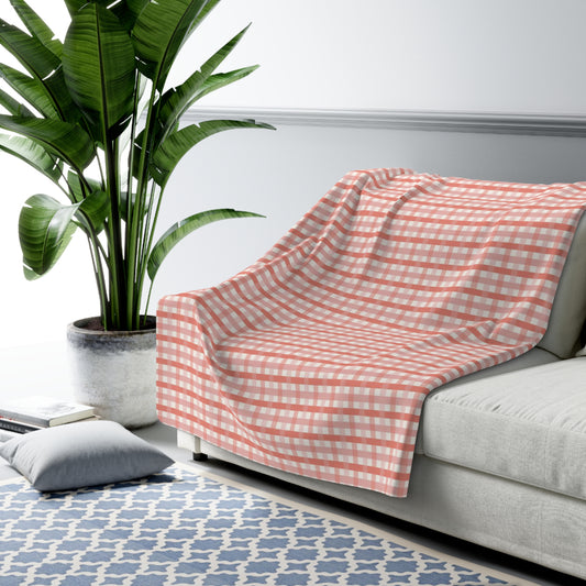 Coral Beach Checks Sherpa Fleece Blanket