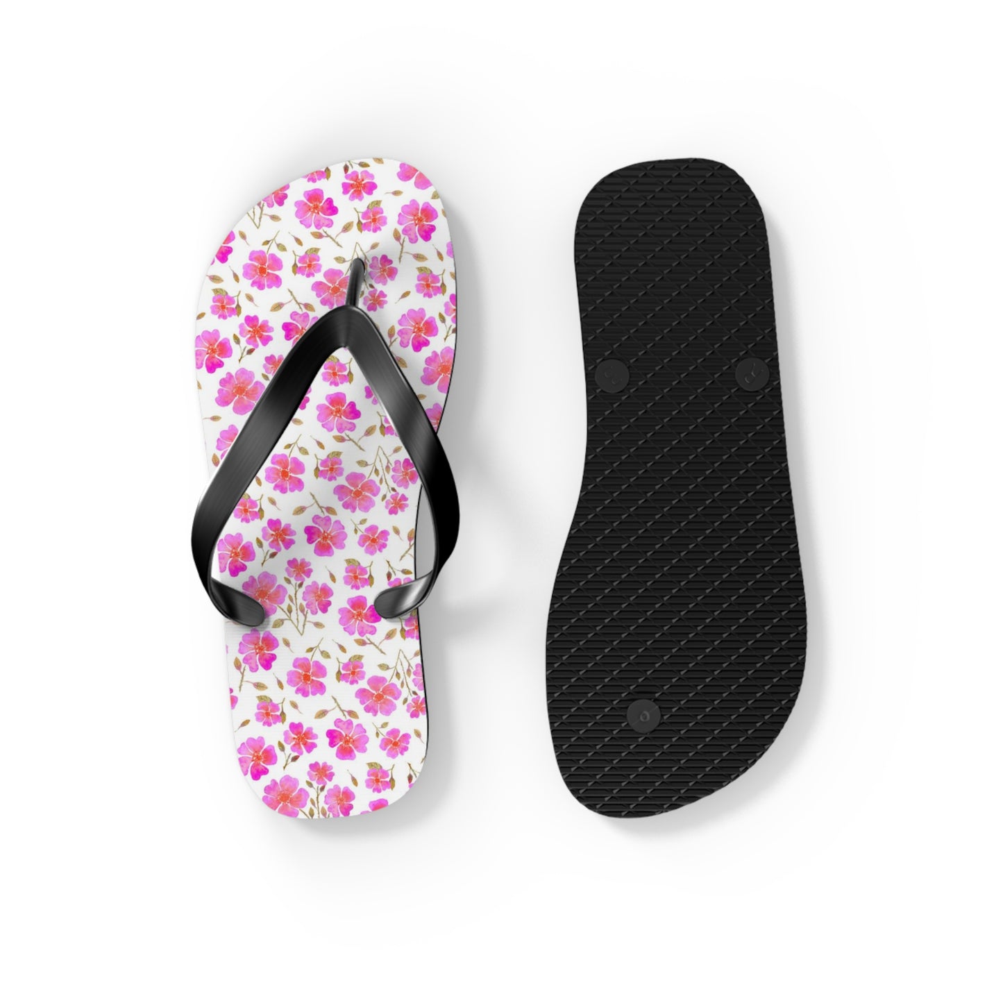 Hot Pink Wild Roses Flip Flops