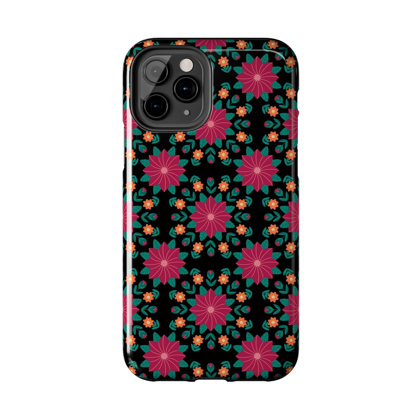 Poinsettias (pink and teal) Tough Phone Cases