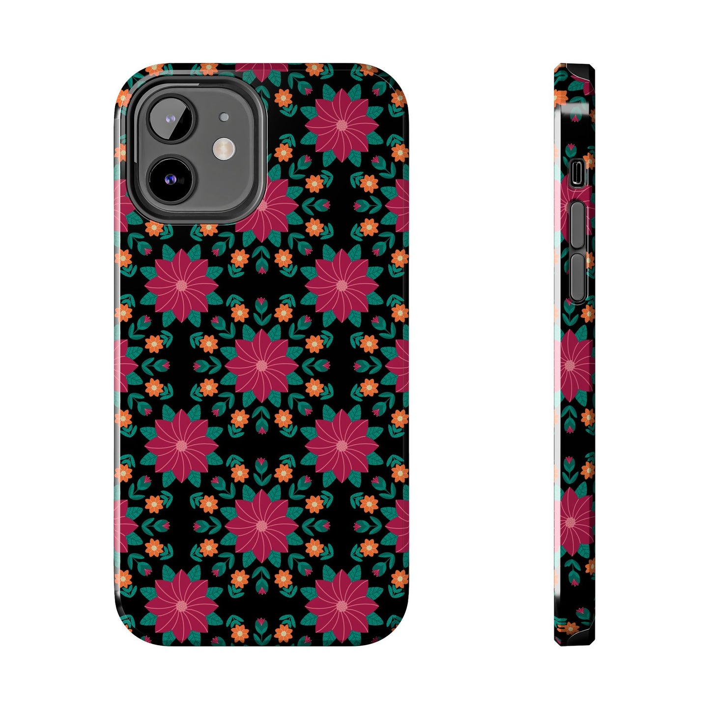 Poinsettias (pink and teal) Tough Phone Cases