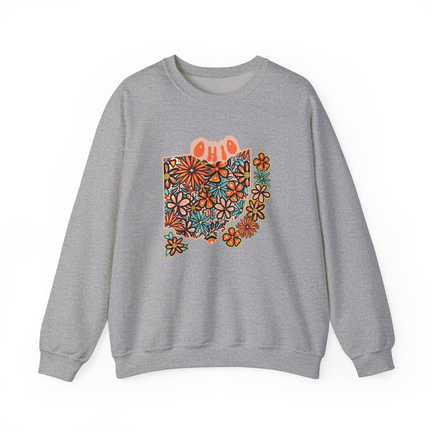 Retro 70s Flowers Ohio State Design — Heavy Blend™ Crewneck Sweatshirt